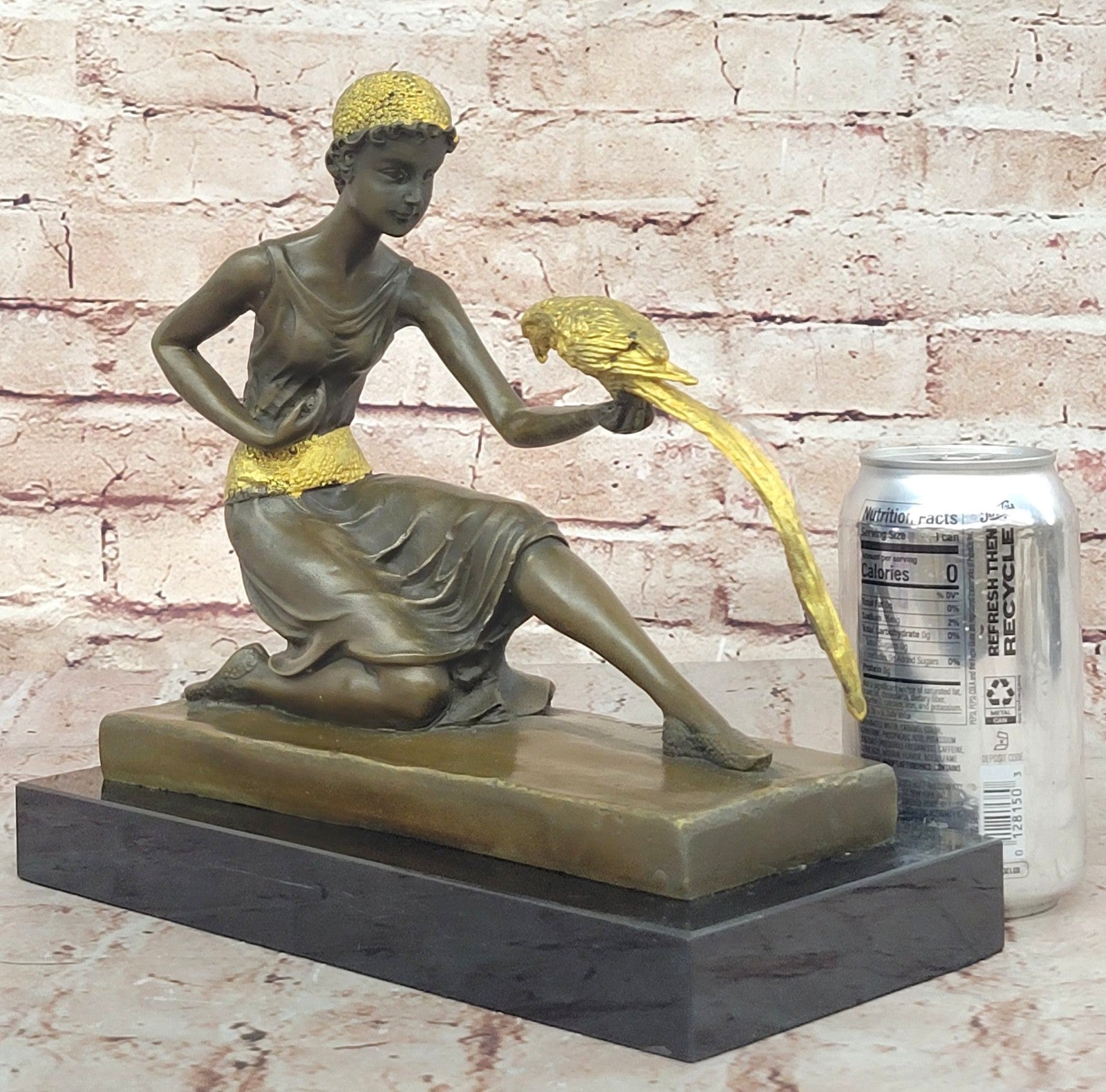 Handcrafted bronze sculpture SALE /Marble Parrot The And Lady Deco Art Chiparus
