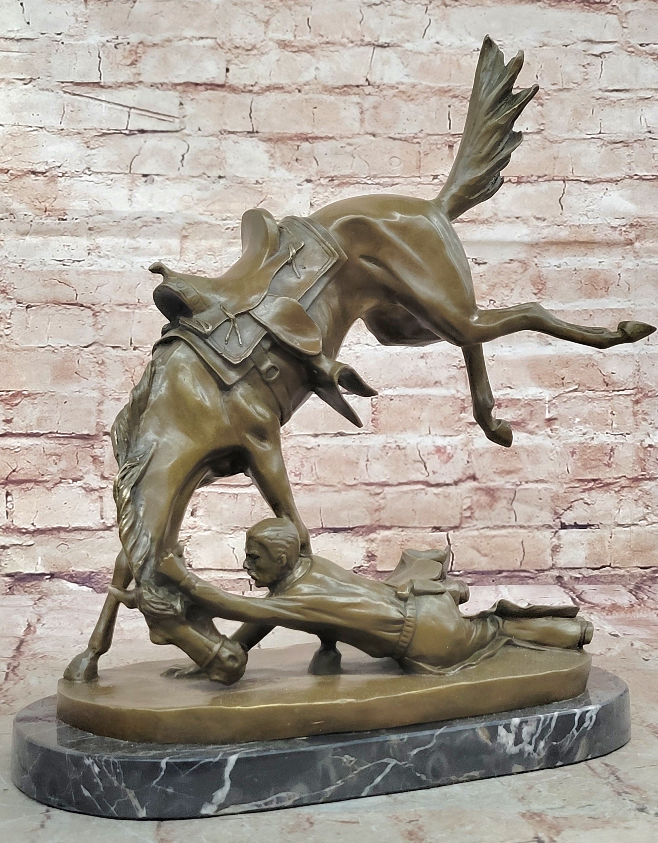Horse Cowboy Lover Western Saddle Ranch Farm Art Bronze Marble Statue Sculpture
