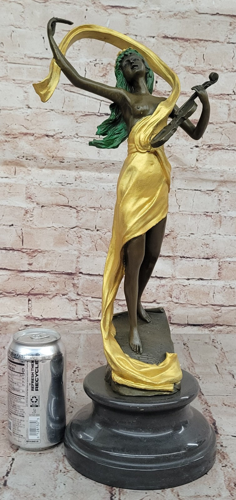 VINTAGE MID CENTRURY MODERN BRUTALIST VIOLIN PLAYER NUDE BRONZE STATUE SCULPTURE