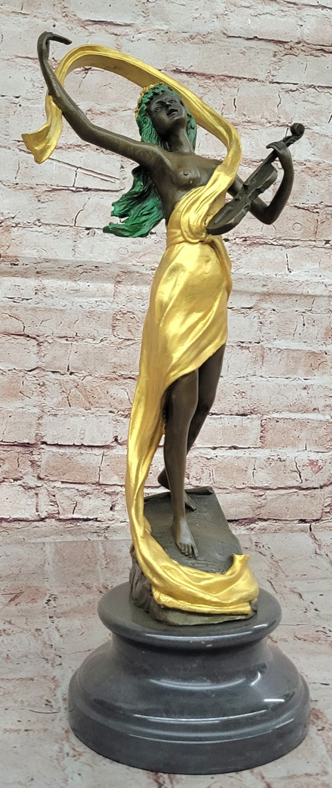 VINTAGE MID CENTRURY MODERN BRUTALIST VIOLIN PLAYER NUDE BRONZE STATUE SCULPTURE