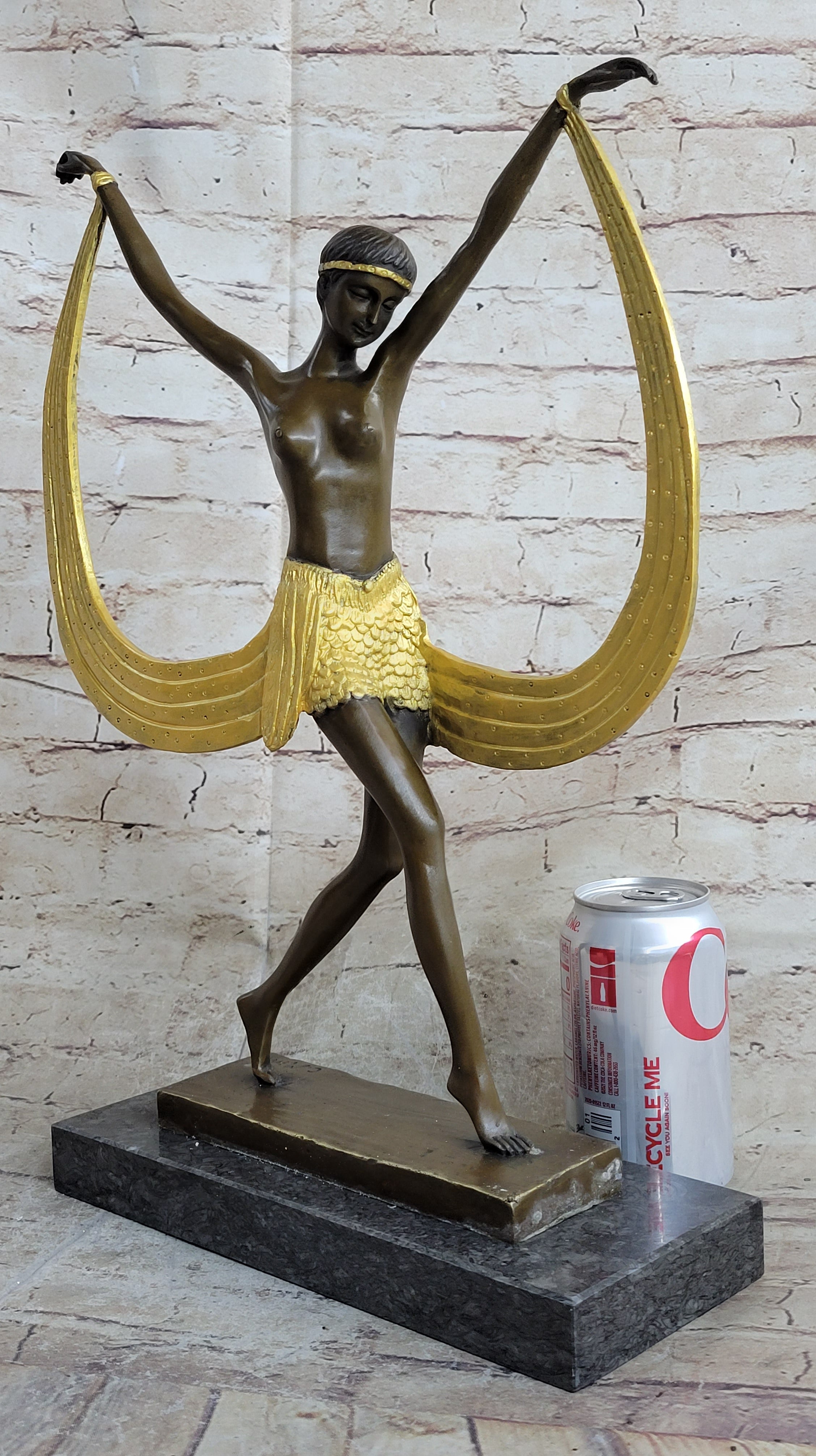 Handcrafted bronze sculpture *SALE* Art Deco Signed By Mirval Ribbon Dancer Nude