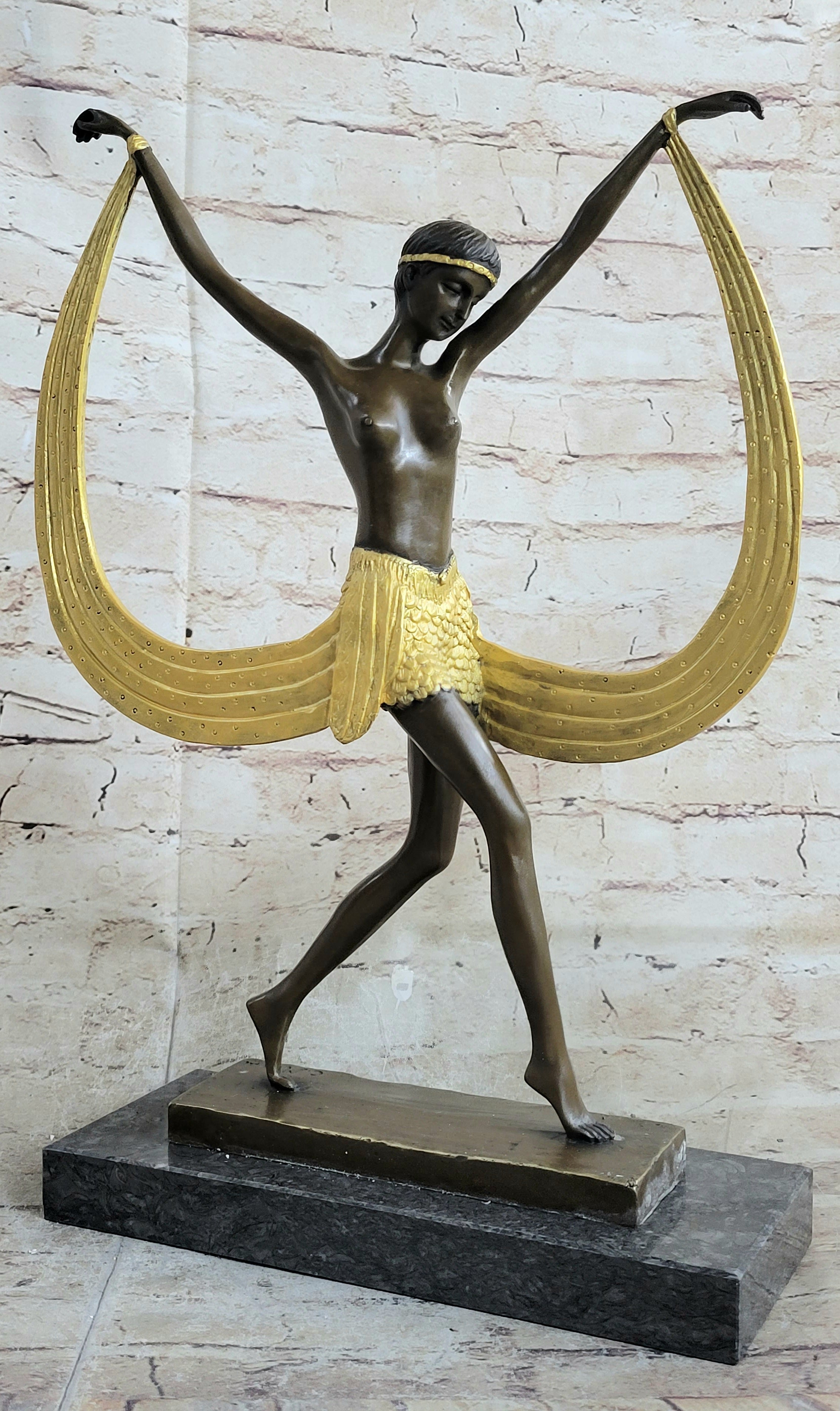 Handcrafted bronze sculpture *SALE* Art Deco Signed By Mirval Ribbon Dancer Nude