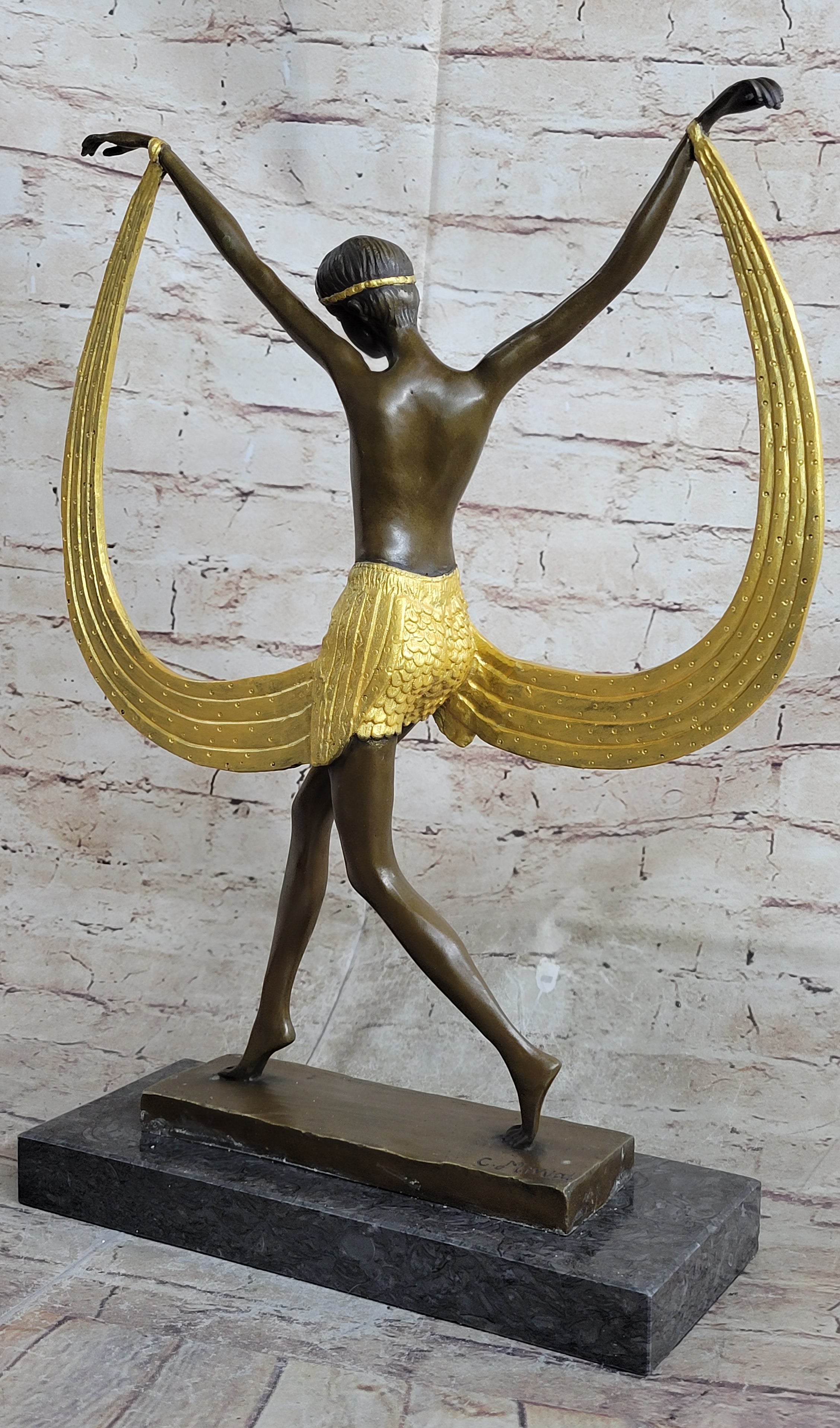 Handcrafted bronze sculpture *SALE* Art Deco Signed By Mirval Ribbon Dancer Nude