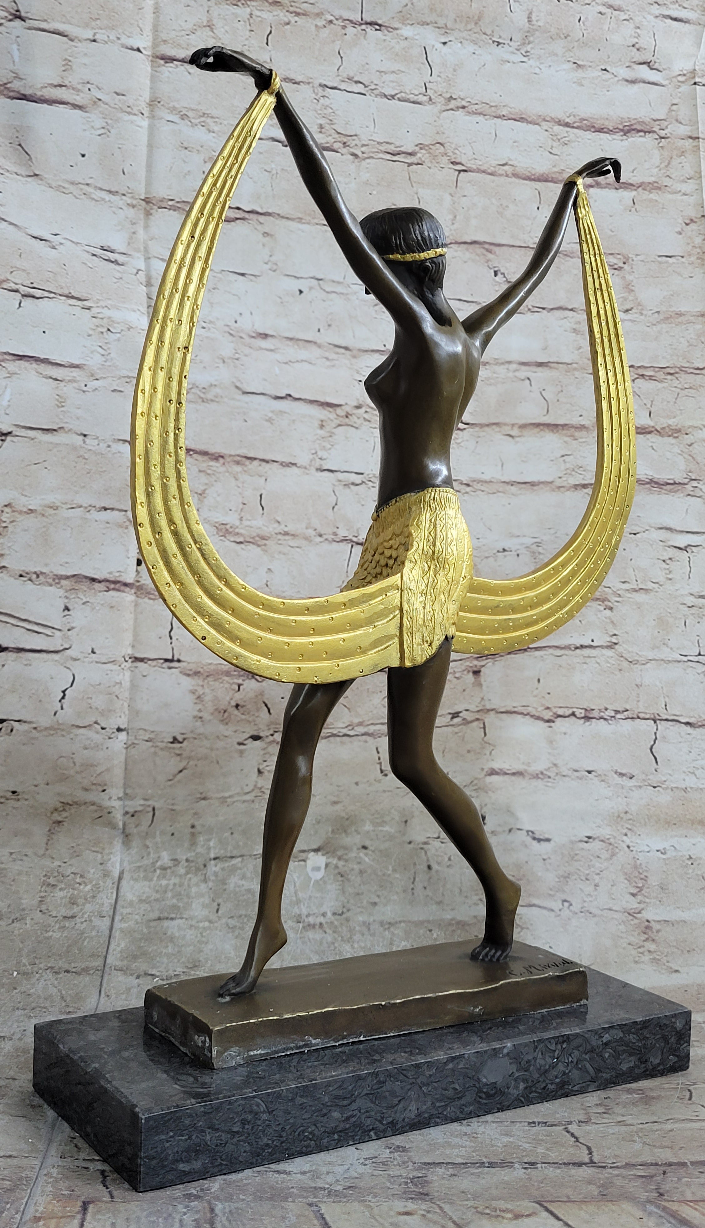 Handcrafted bronze sculpture *SALE* Art Deco Signed By Mirval Ribbon Dancer Nude