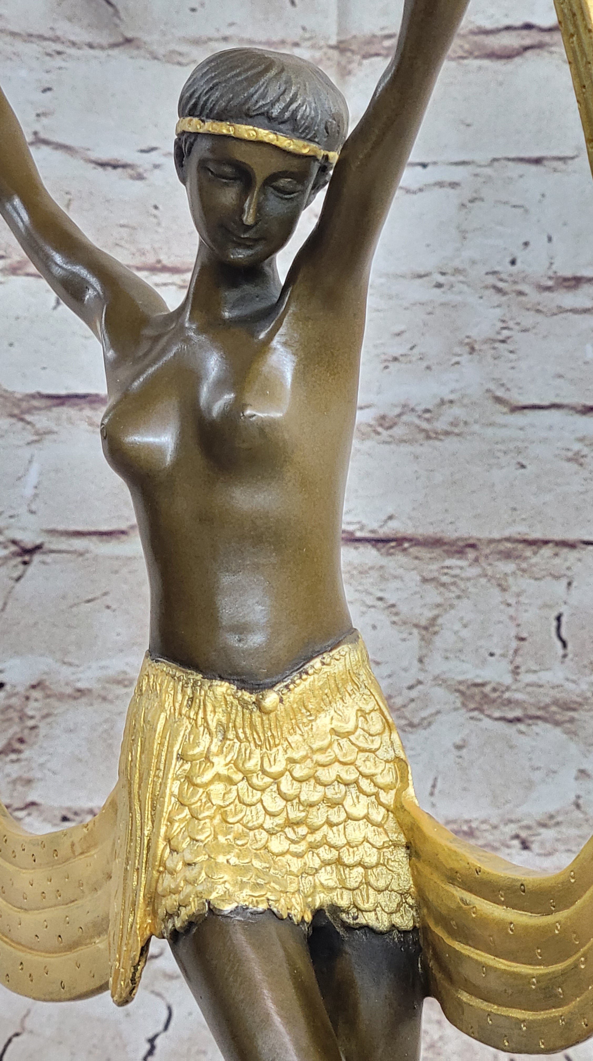 Handcrafted bronze sculpture *SALE* Art Deco Signed By Mirval Ribbon Dancer Nude