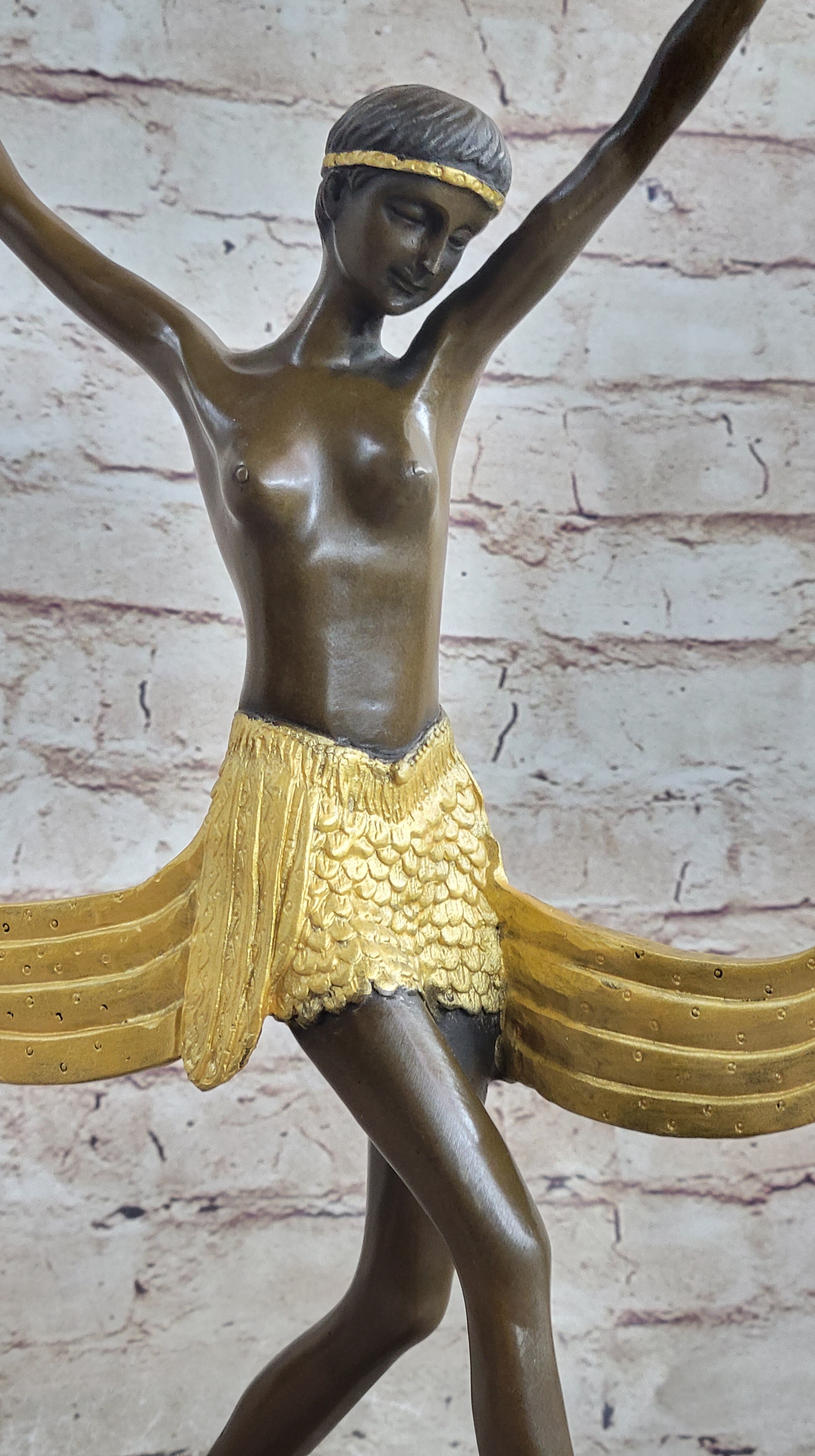 Handcrafted bronze sculpture *SALE* Art Deco Signed By Mirval Ribbon Dancer Nude
