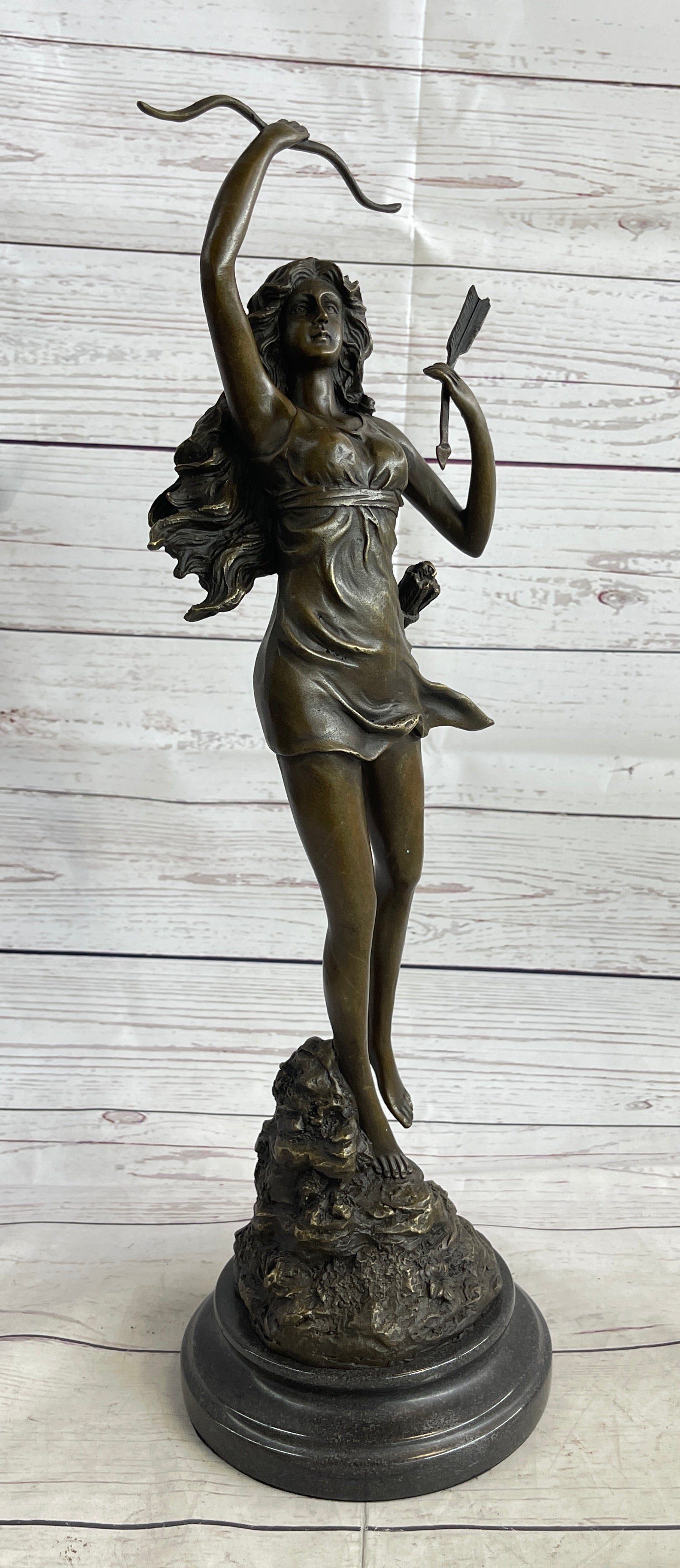 Vintage Bronze Art Deco Nude Goddess Diana The Huntress Fountain Garden Statue