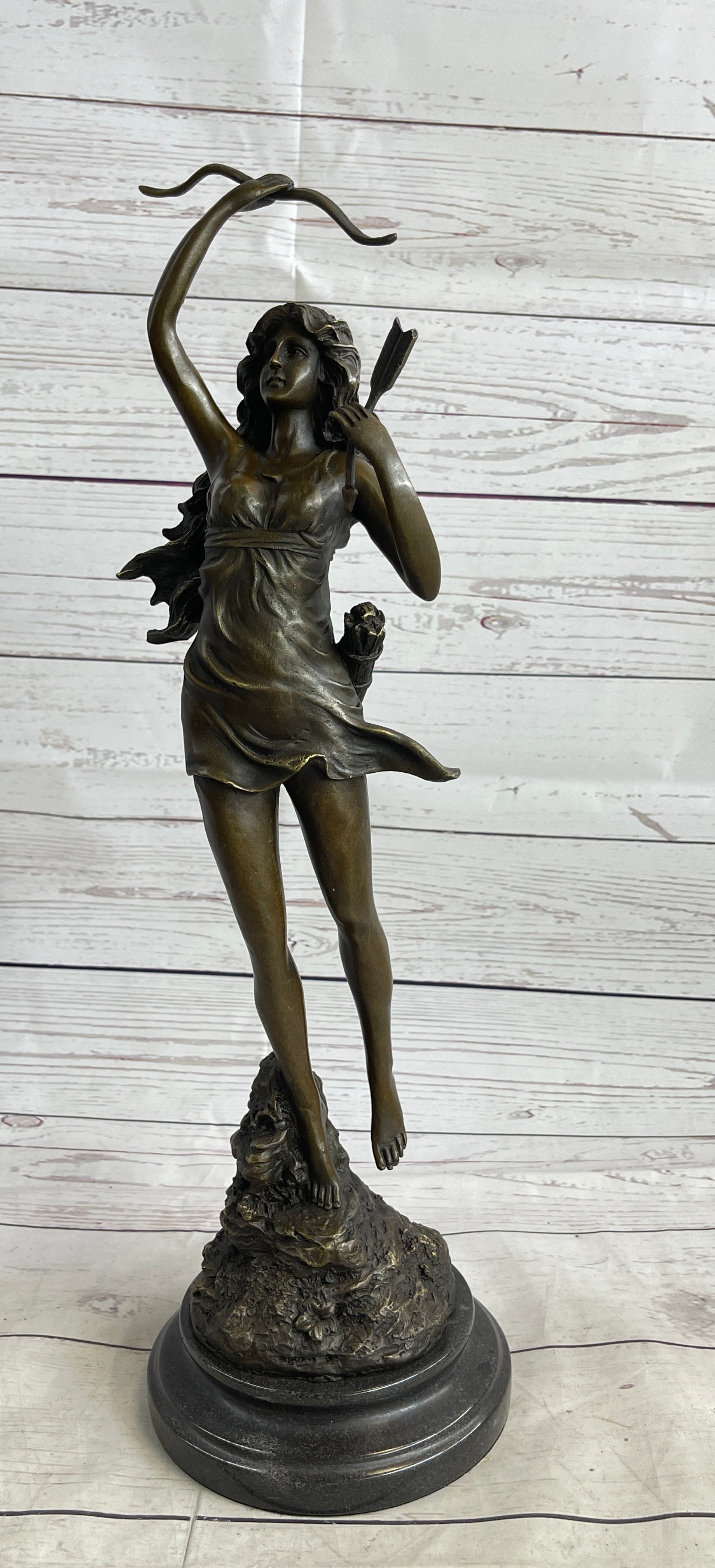 Vintage Bronze Art Deco Nude Goddess Diana The Huntress Fountain Garden Statue