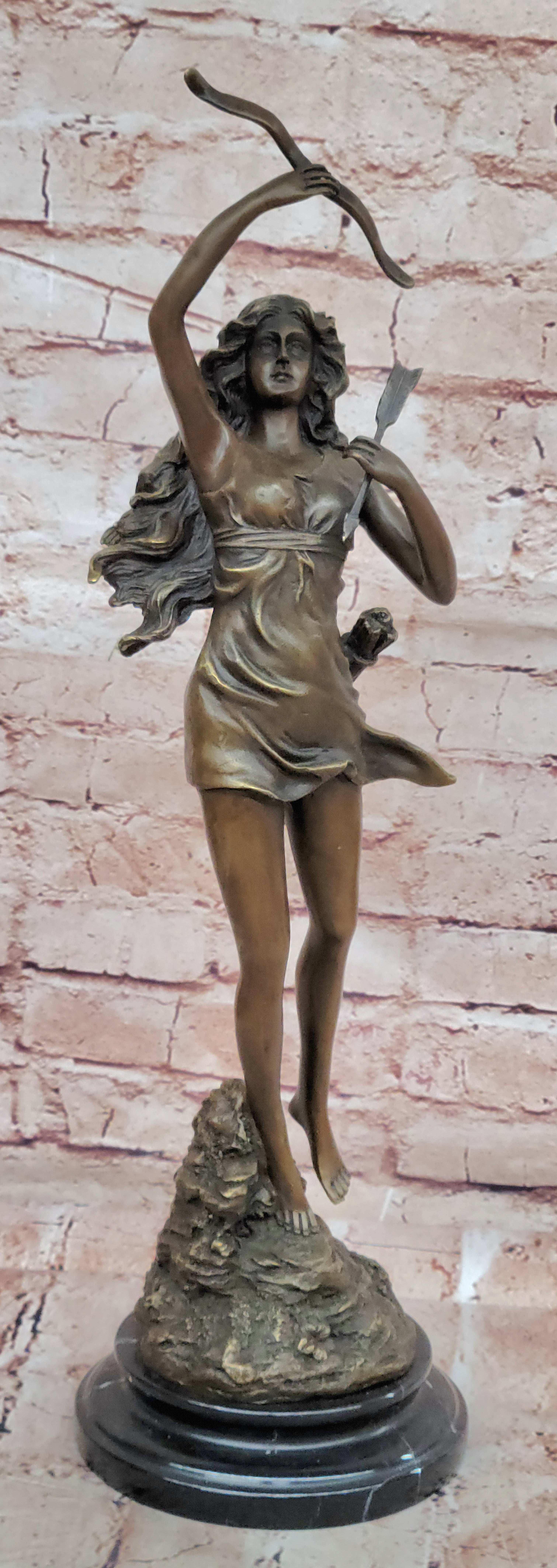 Vintage Bronze Art Deco Nude Goddess Diana The Huntress Fountain Garden Statue
