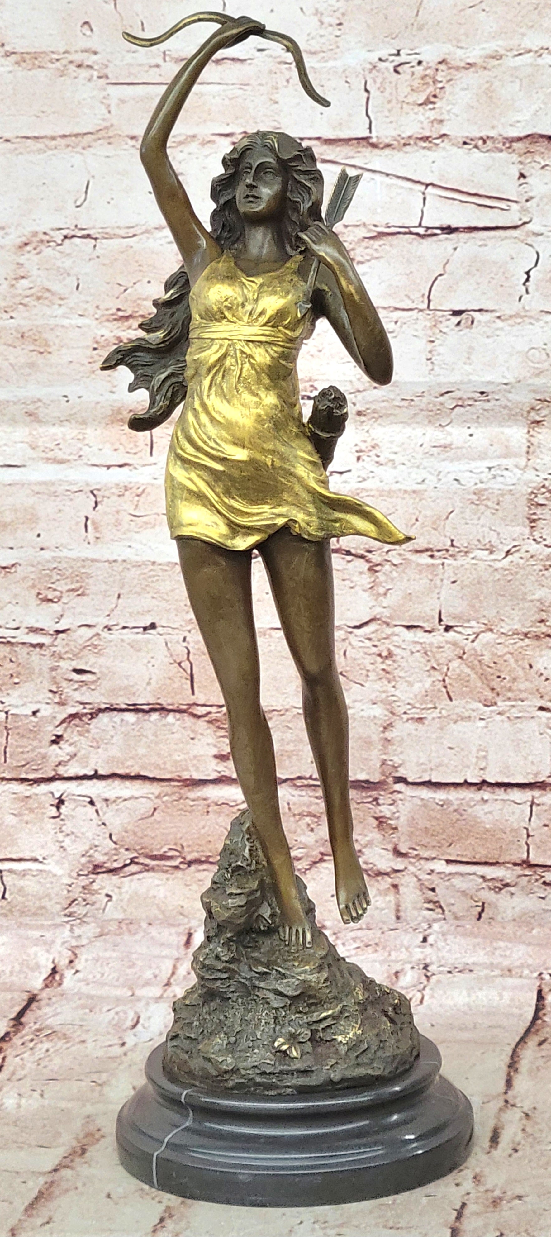 Signed Cast Bronze Diana The Huntress Art Deco Nude Sculpture Statue Mythical