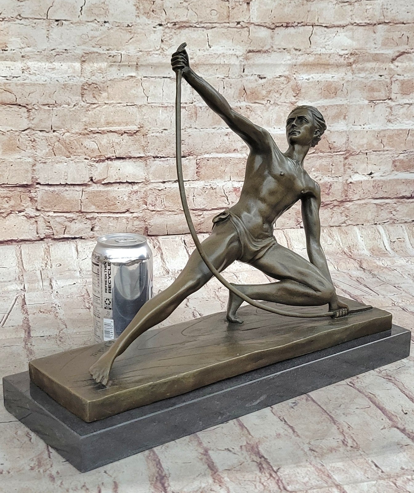 SIGNED VINTAGE POWERFUL MAN WITH BOW BRONZE SCULPTURE STATUE FIGURINE HOT CAST