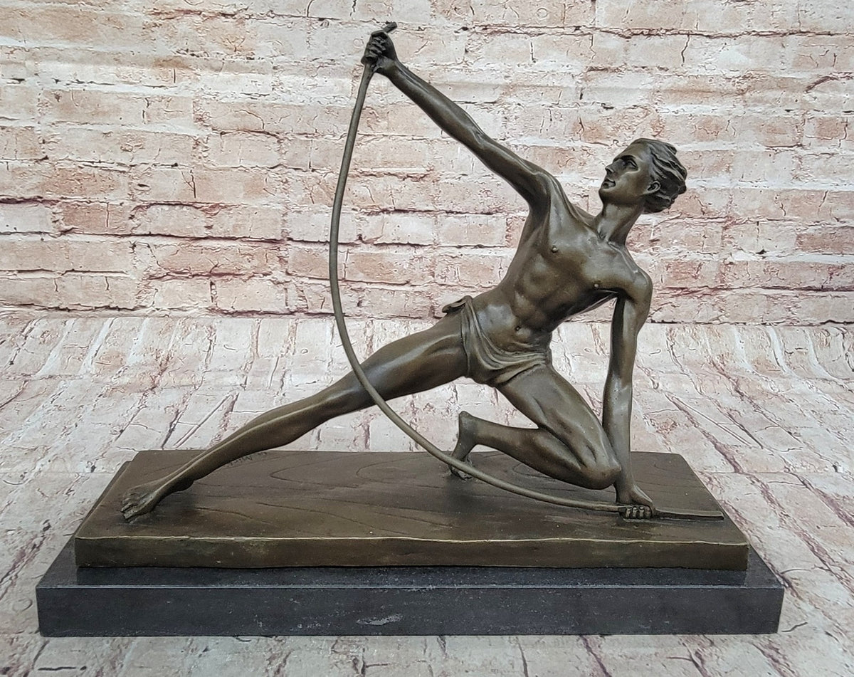 SIGNED VINTAGE POWERFUL MAN WITH BOW BRONZE SCULPTURE STATUE FIGURINE HOT CAST