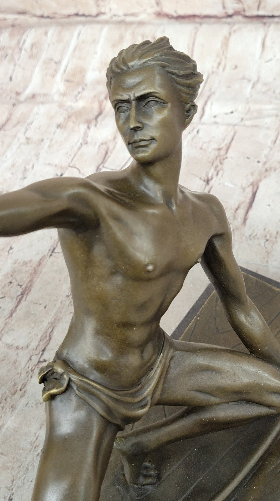 SIGNED VINTAGE POWERFUL MAN WITH BOW BRONZE SCULPTURE STATUE FIGURINE HOT CAST