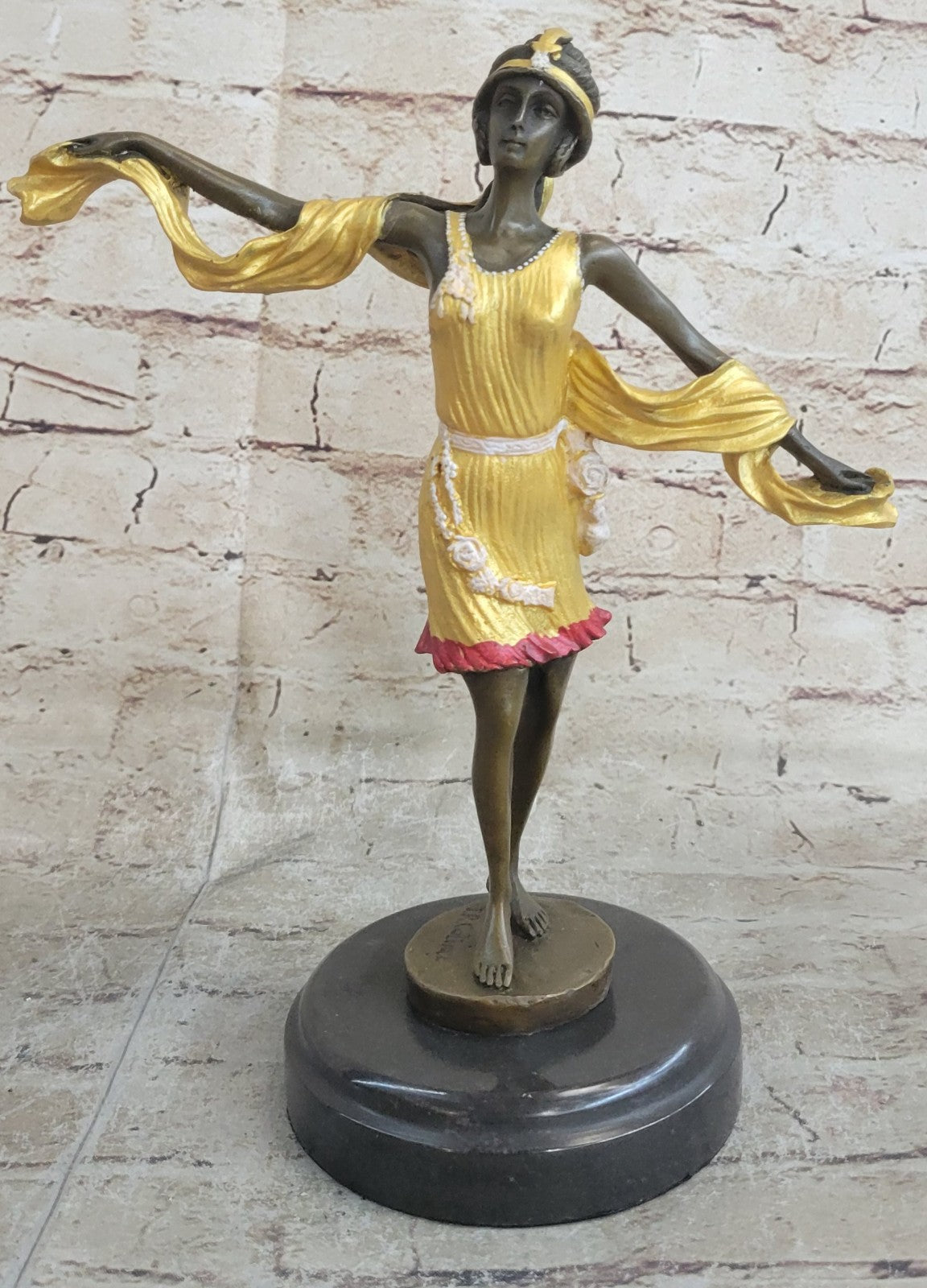 Graceful Nude Dancer By Mirval Bronze Marble Figurine Art Deco Hand Made Figure
