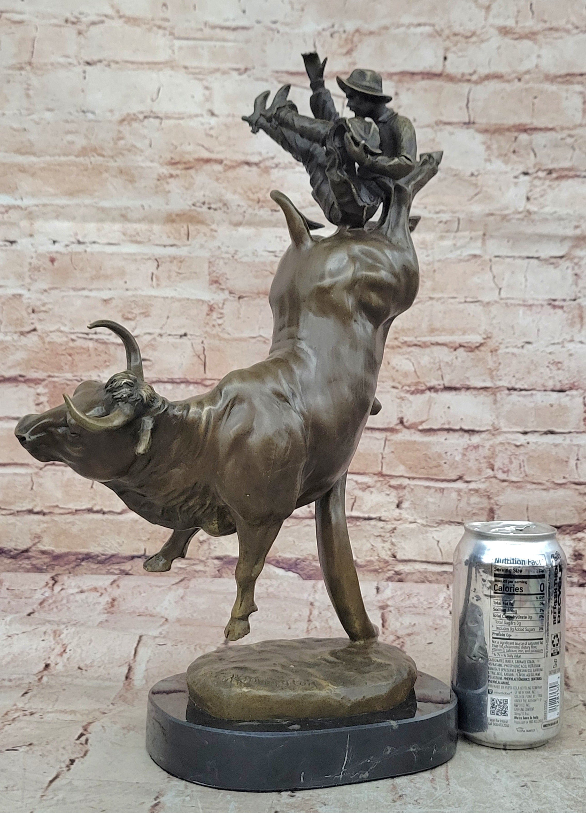 Bull Rodeo Bronze Sculpture Marble Statue Hot Cast Figurine Animal Art Cowboy NR