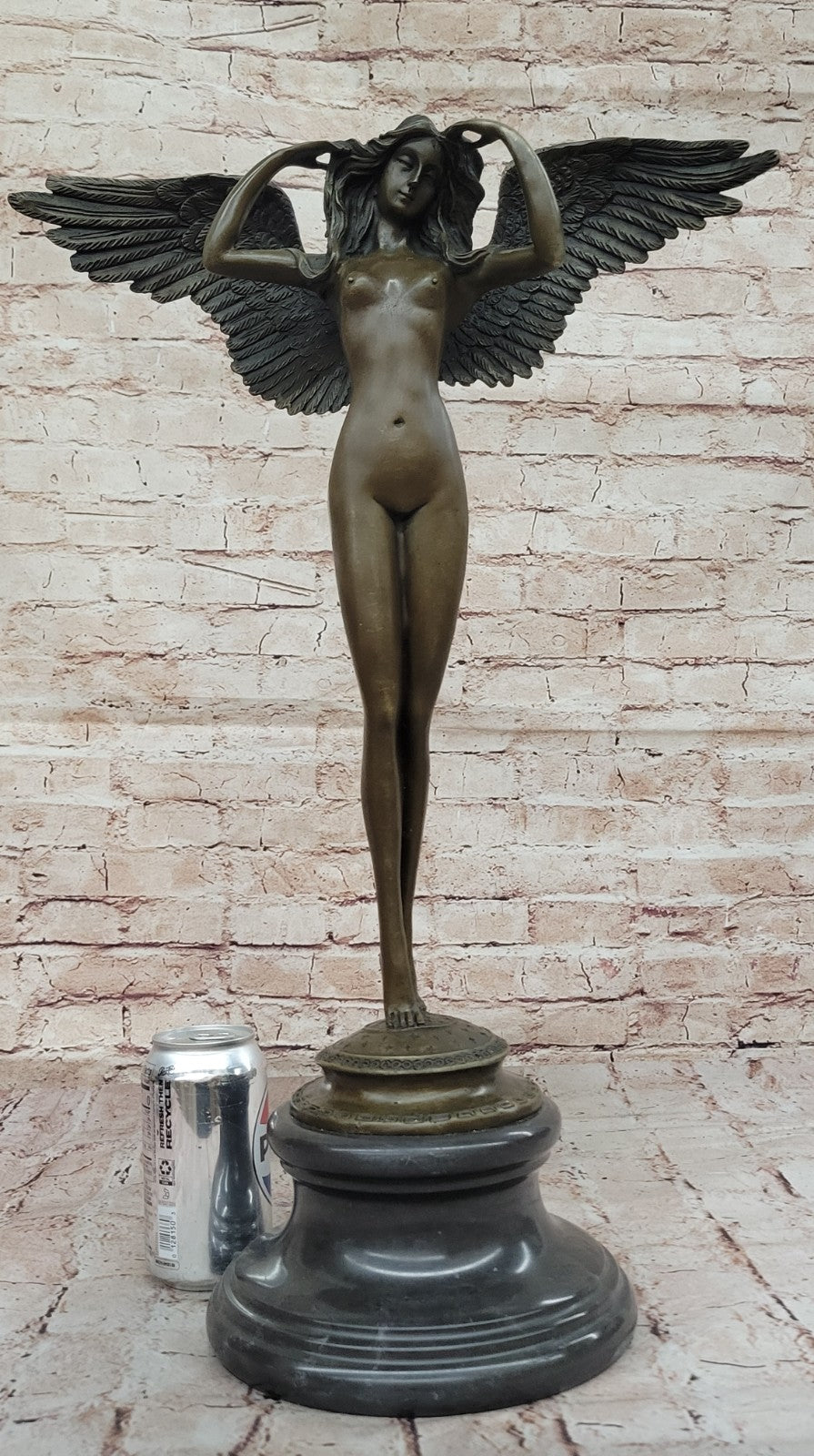 Handcrafted bronze sculpture SALE Marble Weinman By Signed Angel Lady Nude Decor