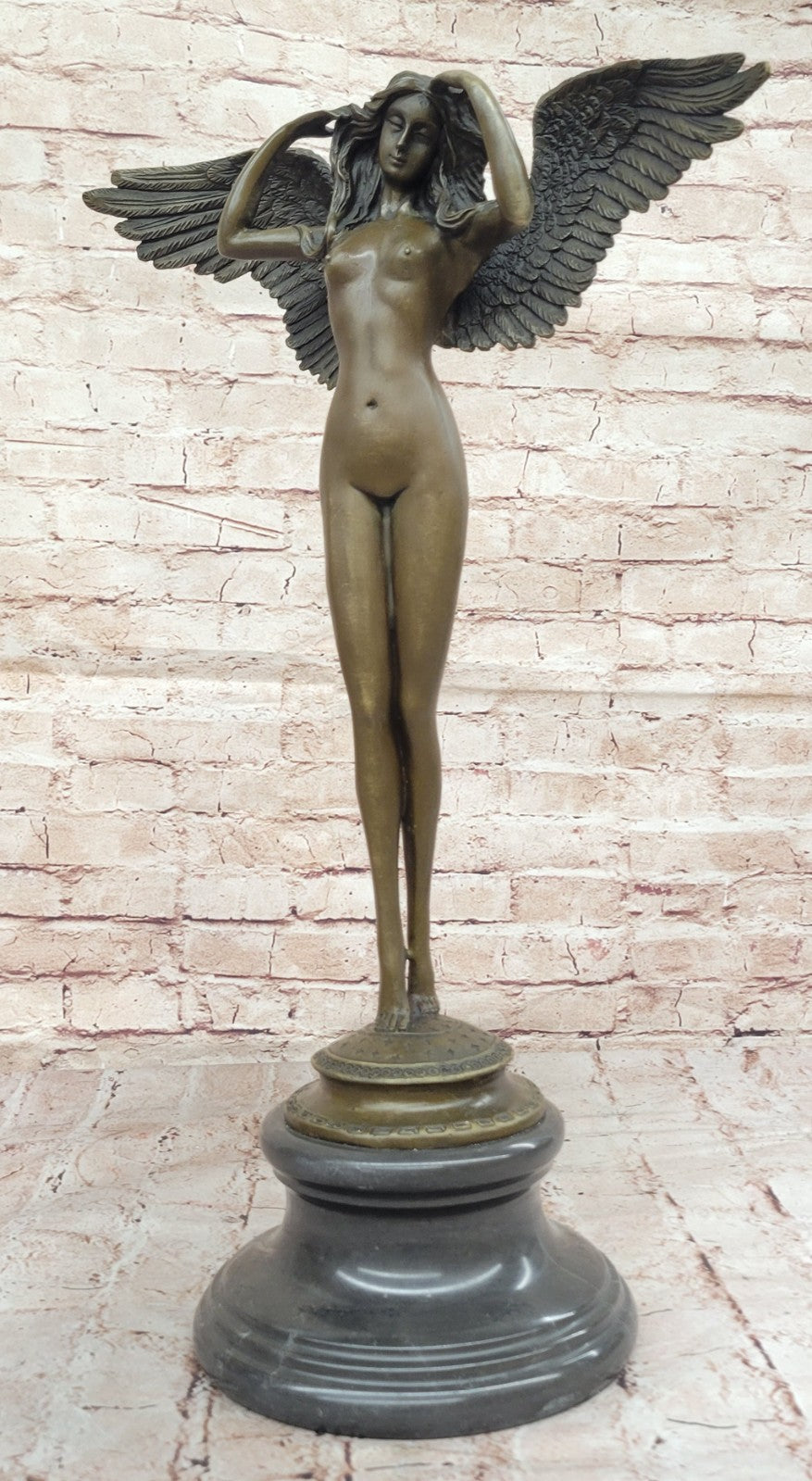 Handcrafted bronze sculpture SALE Marble Weinman By Signed Angel Lady Nude Decor