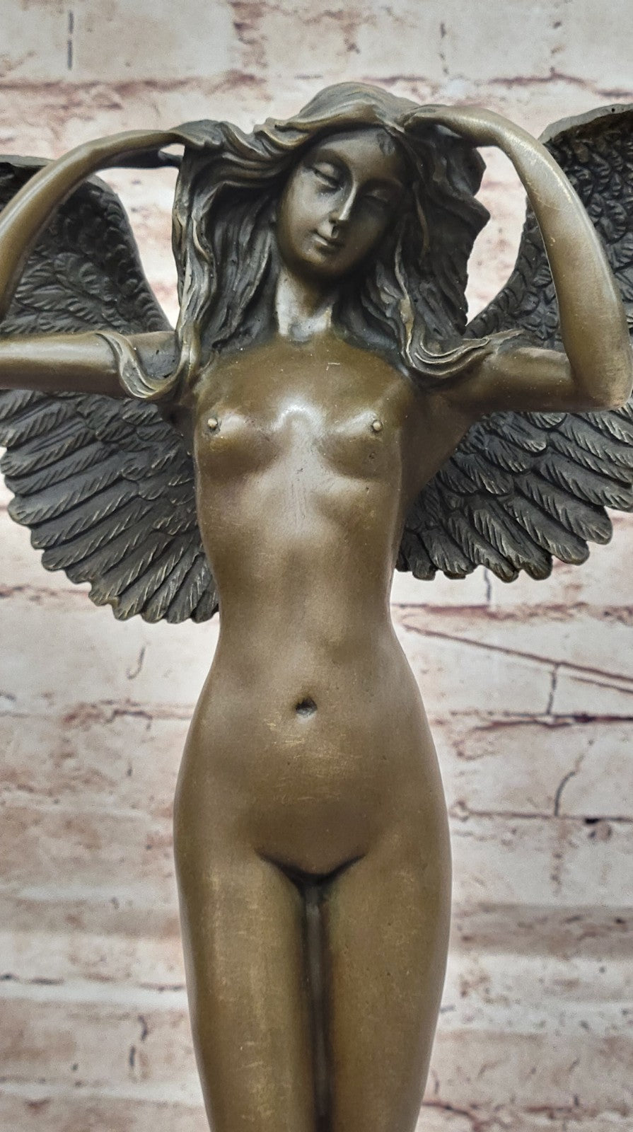 Handcrafted bronze sculpture SALE Marble Weinman By Signed Angel Lady Nude Decor