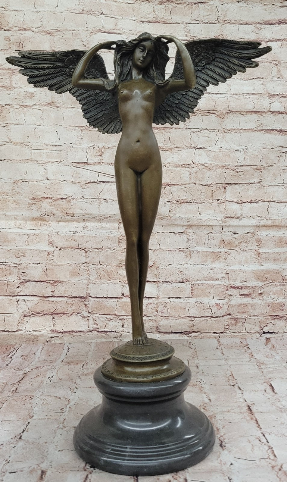 Handcrafted bronze sculpture SALE Marble Weinman By Signed Angel Lady Nude Decor