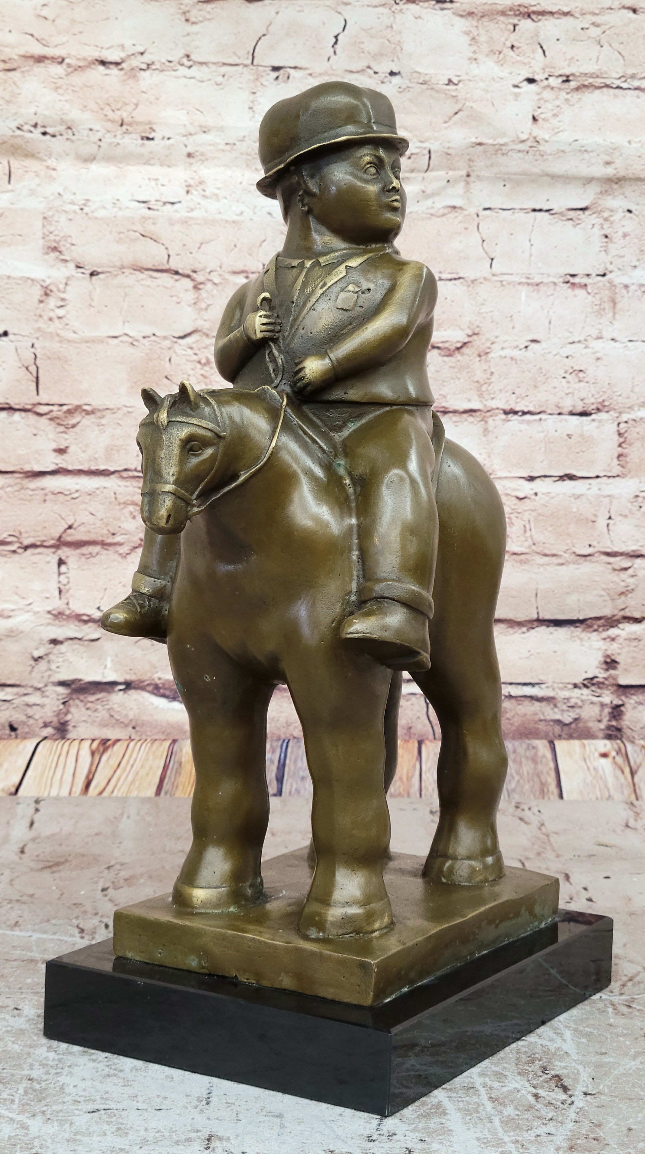 Bronze Sculpture Chubby Man on Horse Figure Signed Botero Sculpture Figurine Art