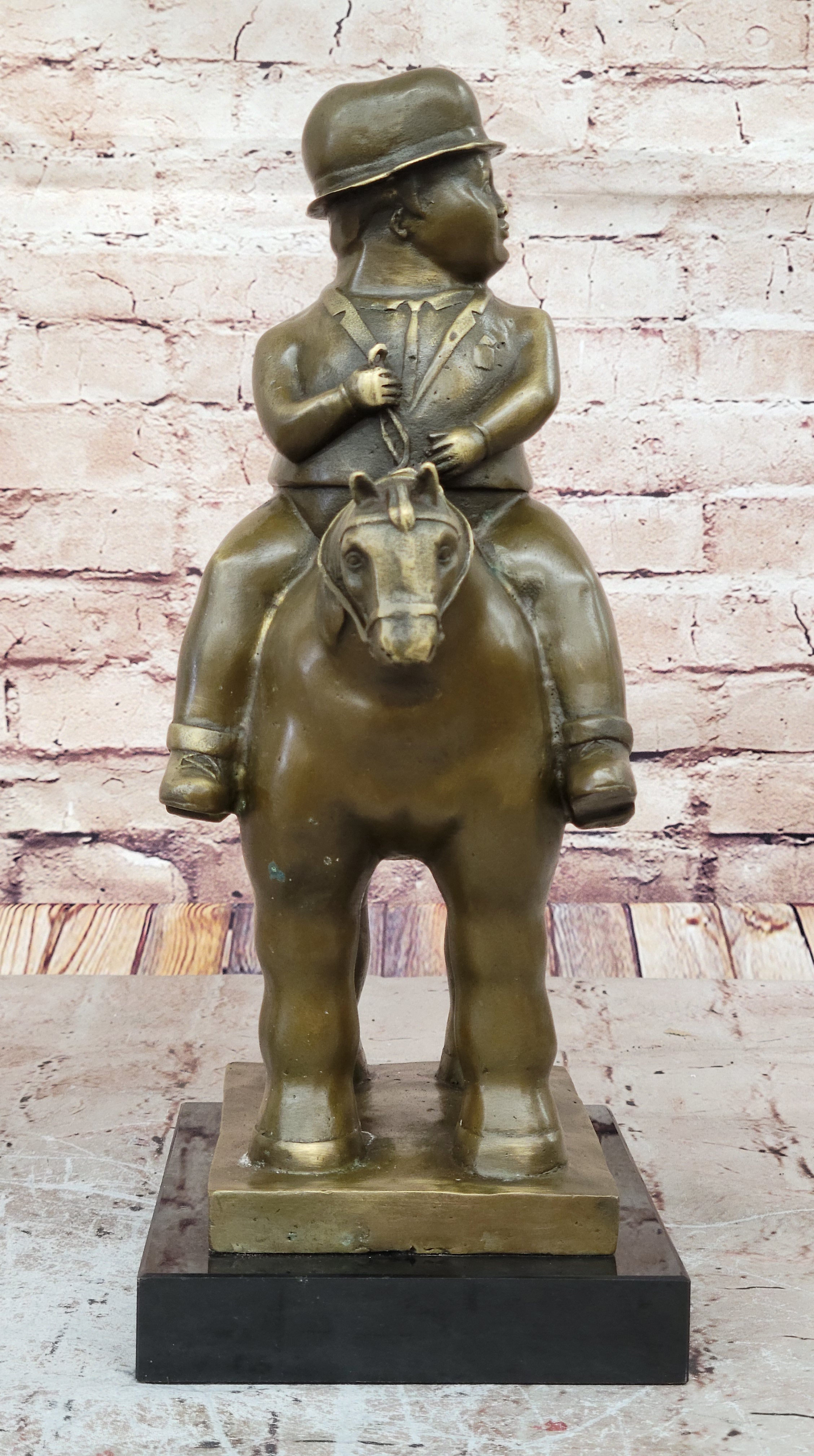 Bronze Sculpture Chubby Man on Horse Figure Signed Botero Sculpture Figurine Art
