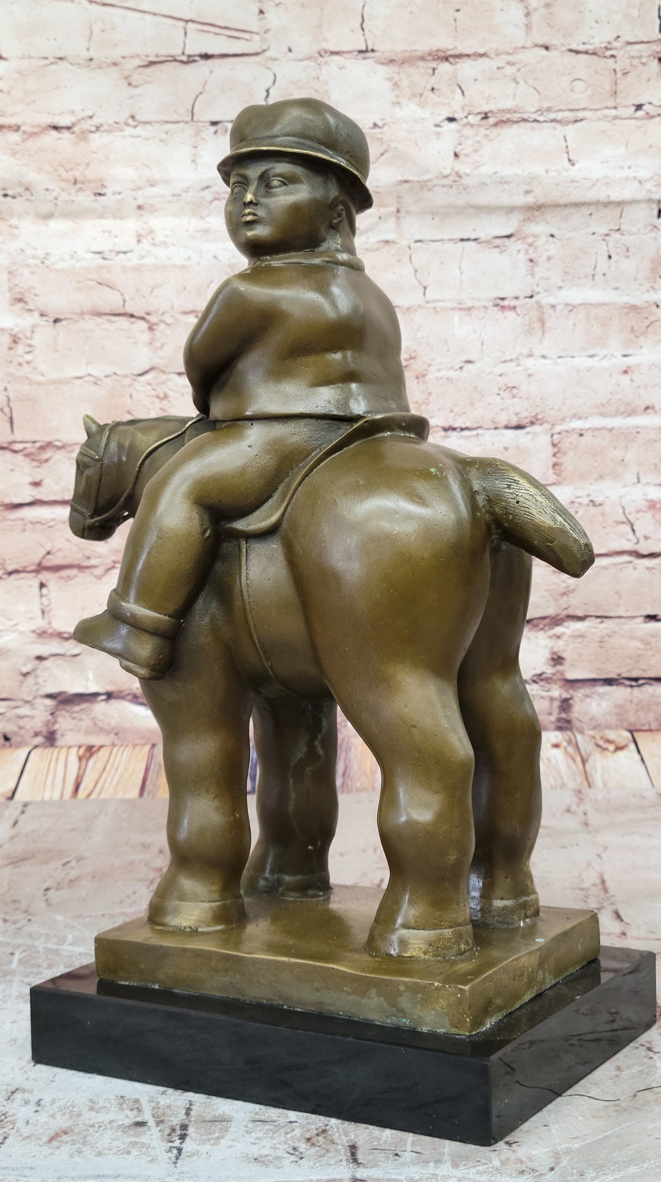Bronze Sculpture Chubby Man on Horse Figure Signed Botero Sculpture Figurine Art
