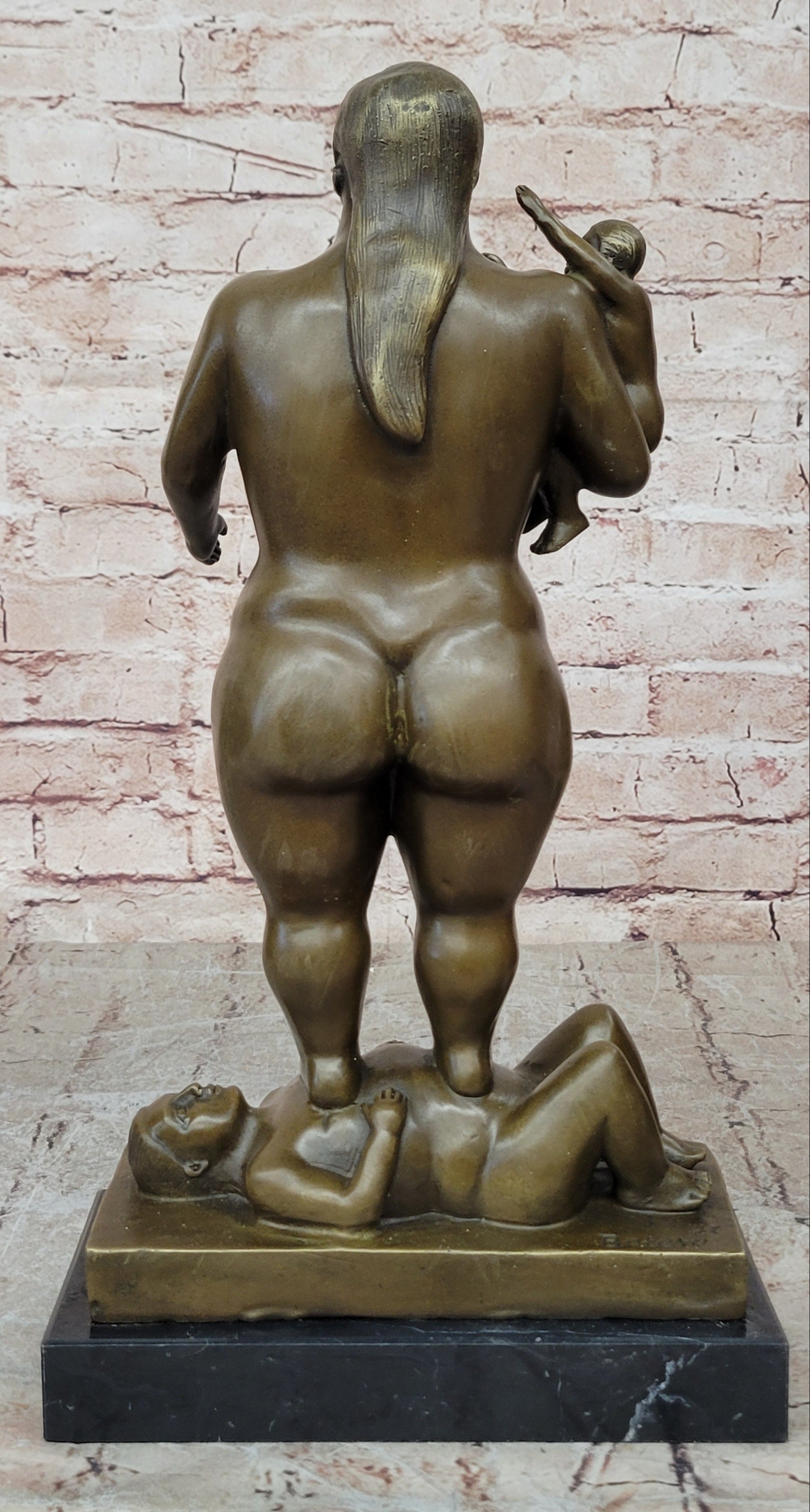 Man Nude Woman Carrying Baby by Spanish Artist Fernando Botero Genuine Bronze Statue
