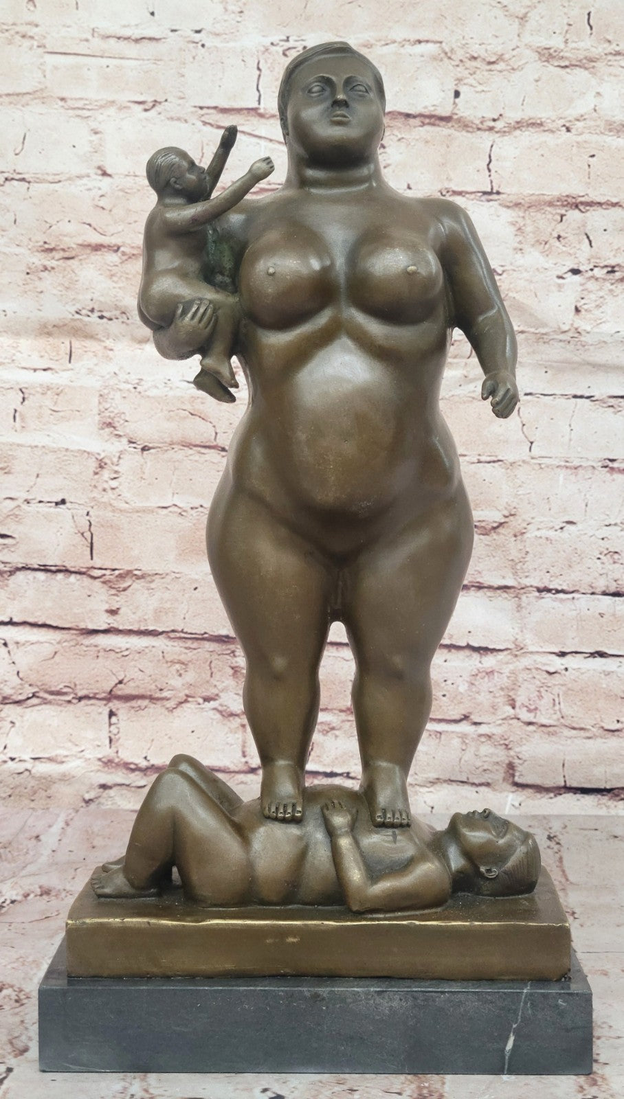 Man Nude Woman Carrying Baby by Spanish Artist Fernando Botero Genuine Bronze Statue