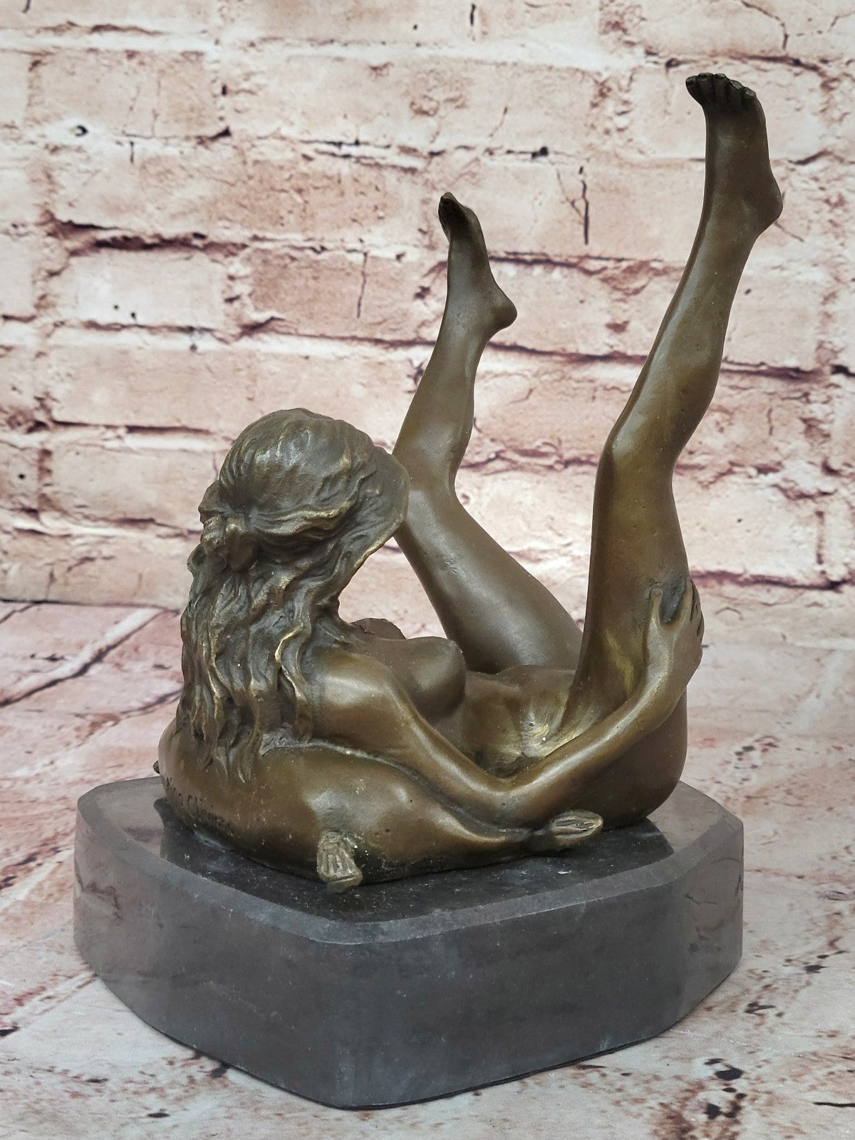 Bronze Art Deco Sculpture Nude Woman w/ Marble Base- Signed Nino Oliviono Sale
