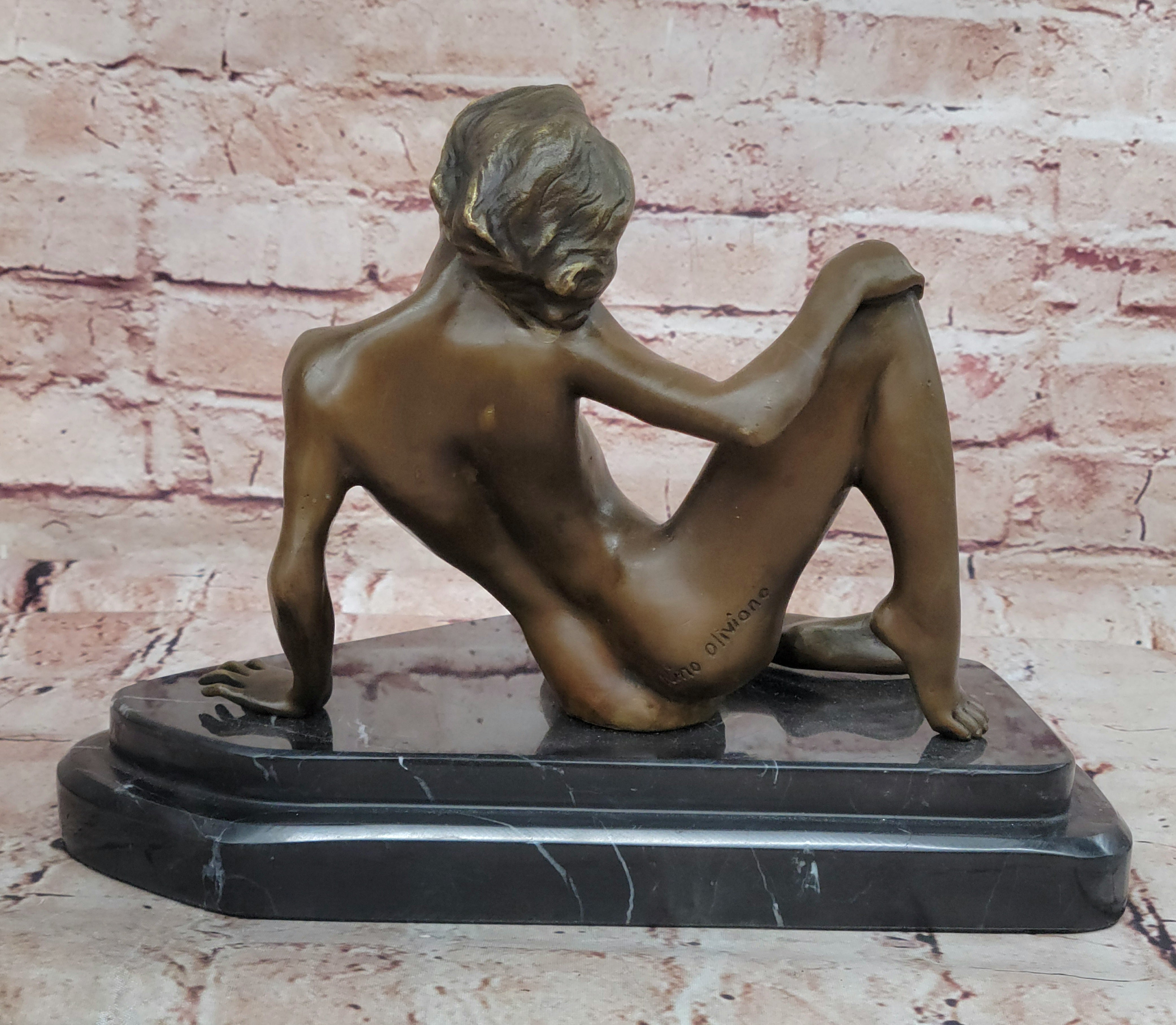 VINTAGE MID CENTURY MODRERN BRONZE SCULPTURE by NINO OLIVIONA - NUDE WOMAN DECO