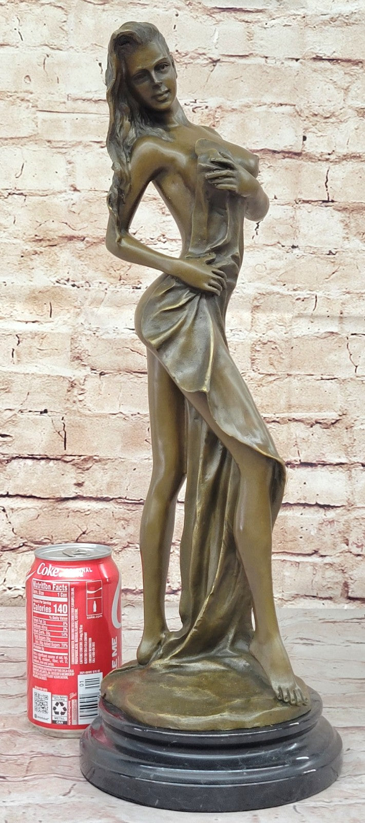 Buy 19" Semi Nude Woman Bronze Sculpture – Elegant Female Figure by Jean Patou on Marble Base