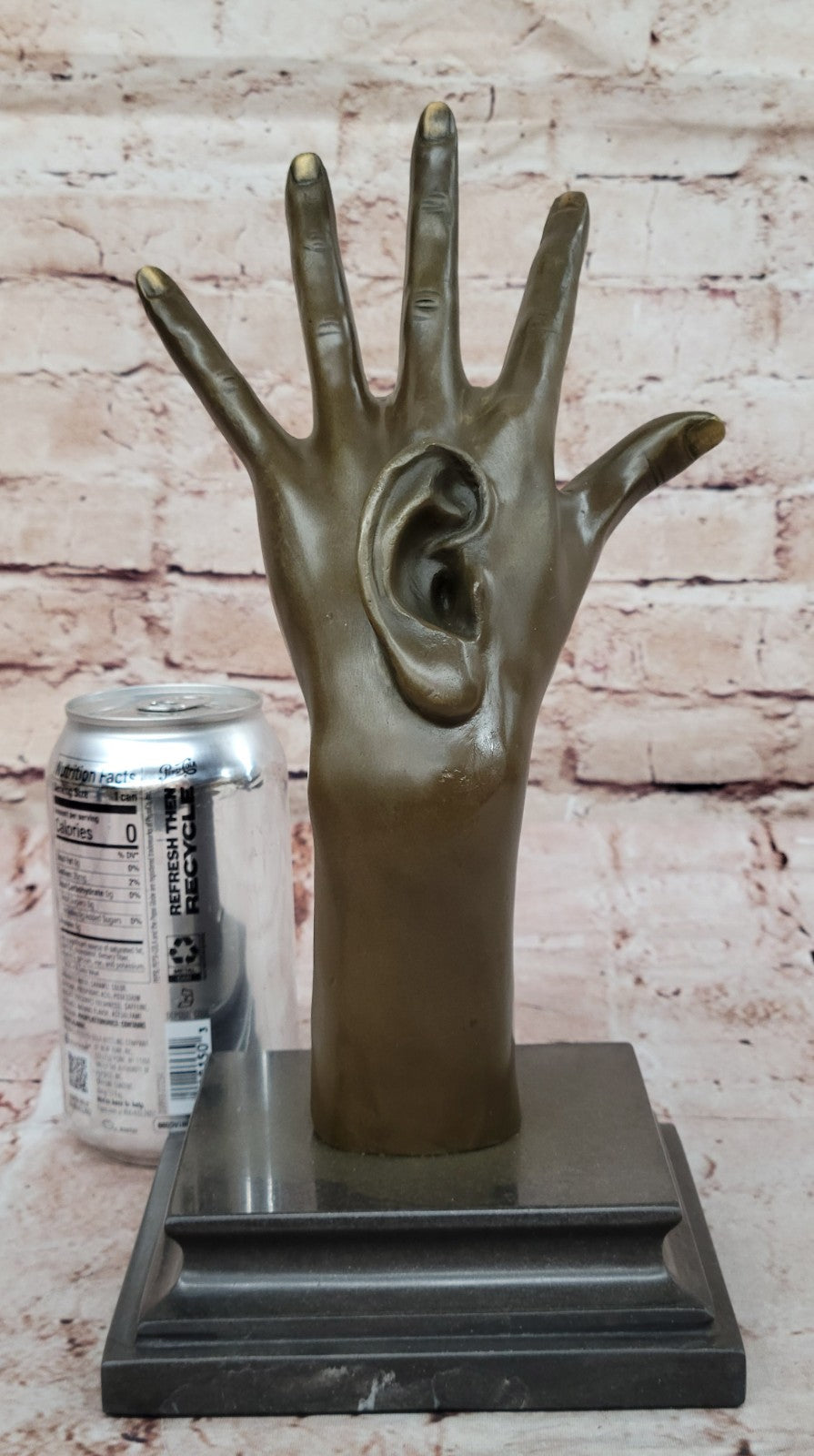 Handcrafted Detailed abstract Modern art Hand with Ear Bronze Sculpture Statue