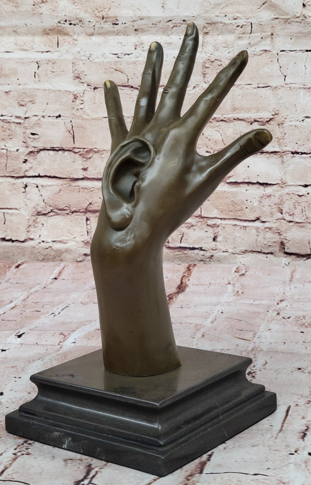 Handcrafted Detailed abstract Modern art Hand with Ear Bronze Sculpture Statue