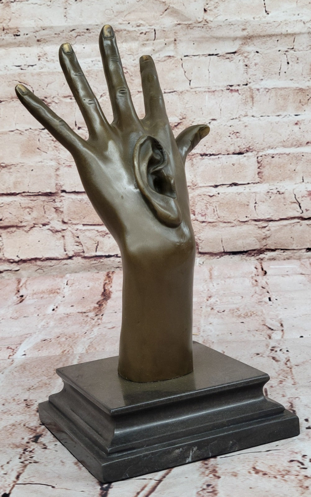 Handcrafted Detailed abstract Modern art Hand with Ear Bronze Sculpture Statue