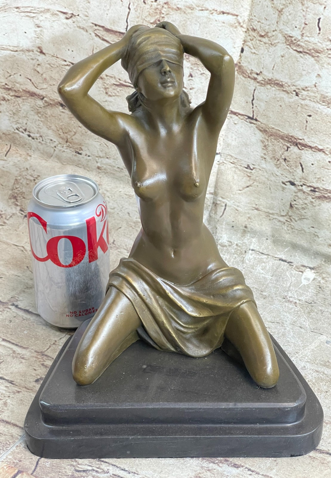 Abstract Modern Art Nude Girl Captive Bronze Sculpture Marble Base Statue Figure