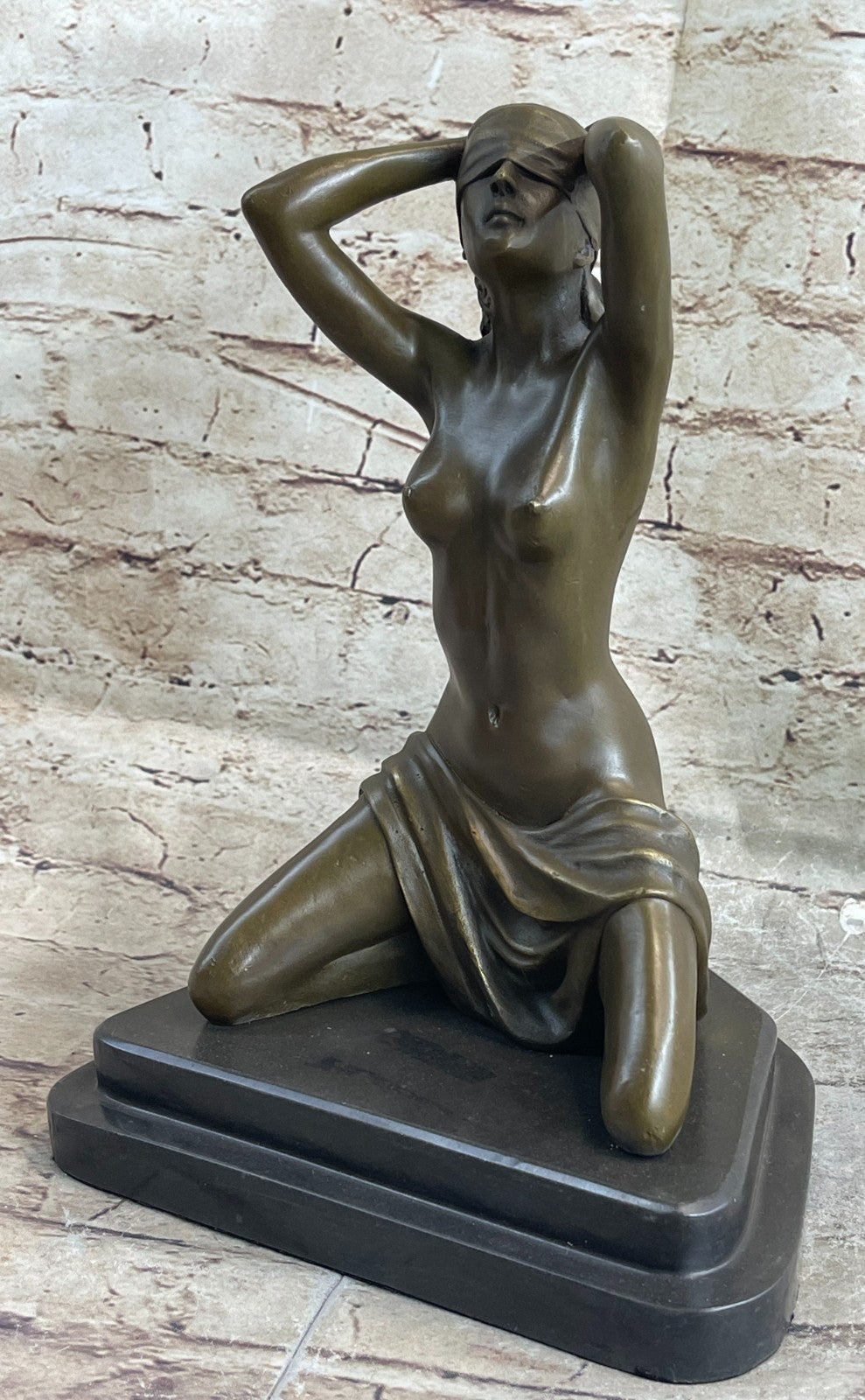 Abstract Modern Art Nude Girl Captive Bronze Sculpture Marble Base Statue Figure