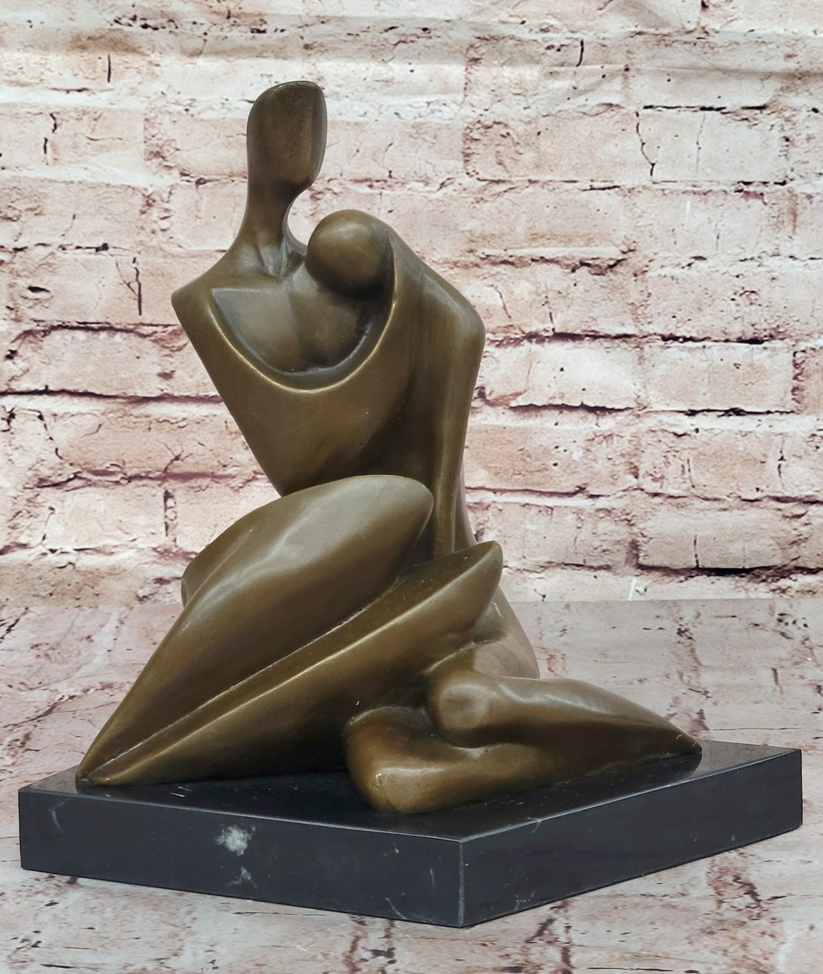 100% Solid Bronze Abstract Couple Holding Each Other by Lost Wax Method Figurine Art