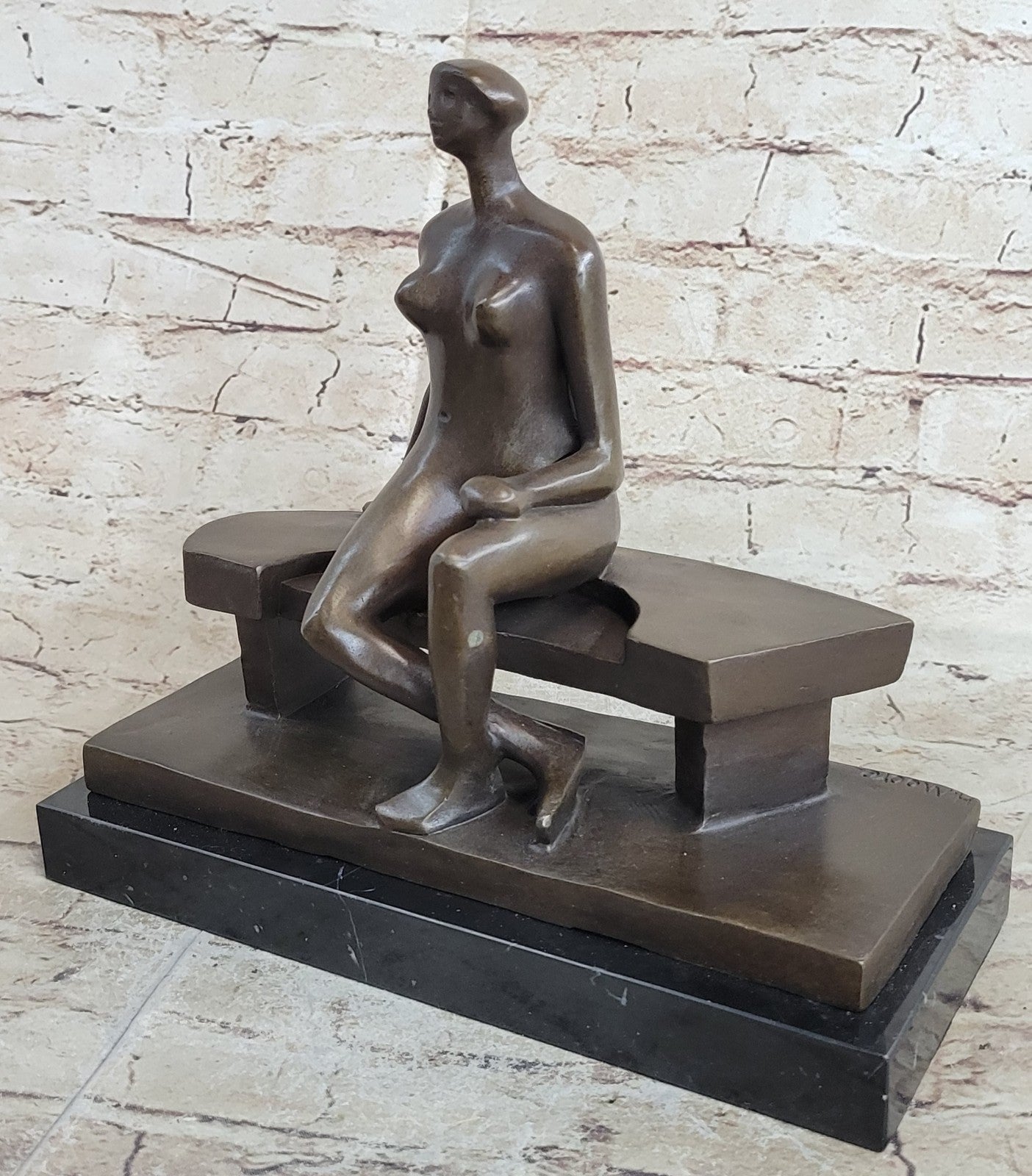 Brutalist Bronze Sculpture of Human Figure after Moore Dali Picasso Figurine Nude