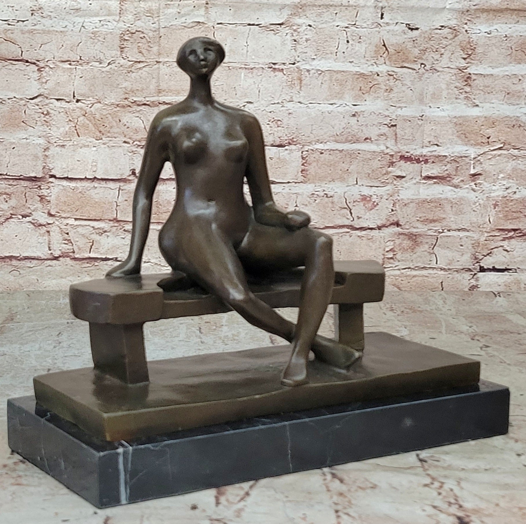 Brutalist Bronze Sculpture of Human Figure after Moore Dali Picasso Figurine Nude