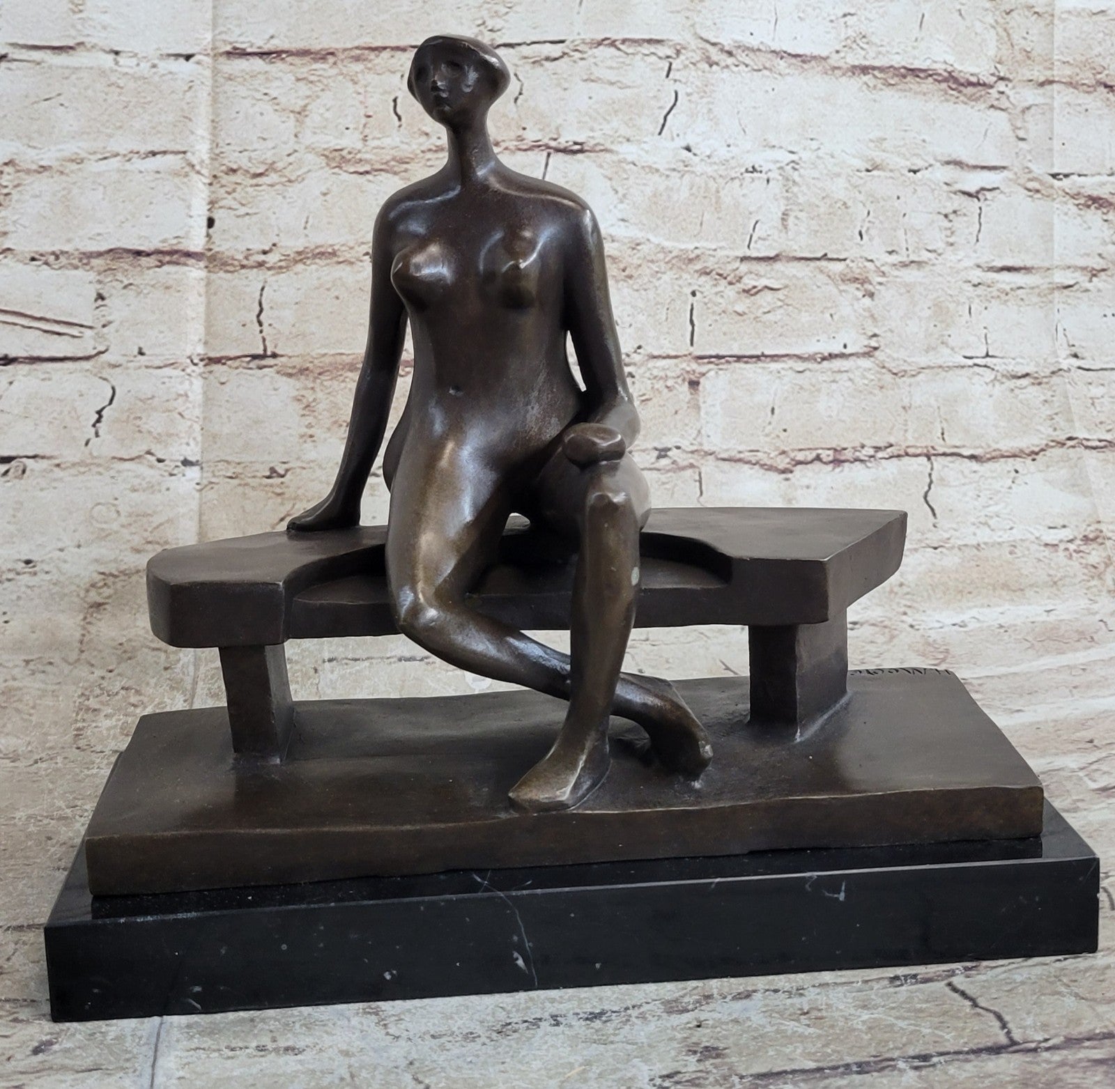 Brutalist Bronze Sculpture of Human Figure after Moore Dali Picasso Figurine Nude