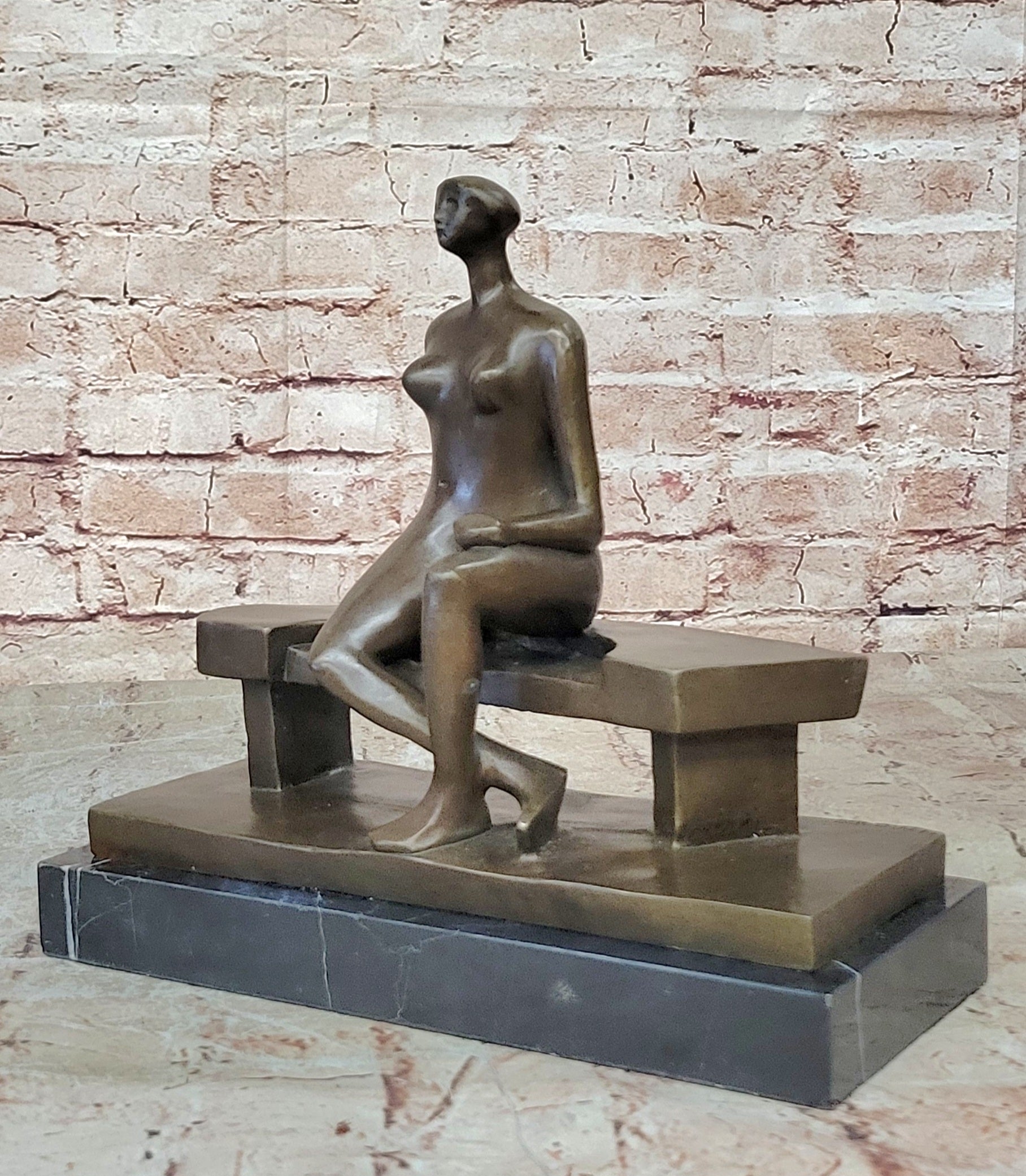 Brutalist Bronze Sculpture of Human Figure after Moore Dali Picasso Figurine Nude