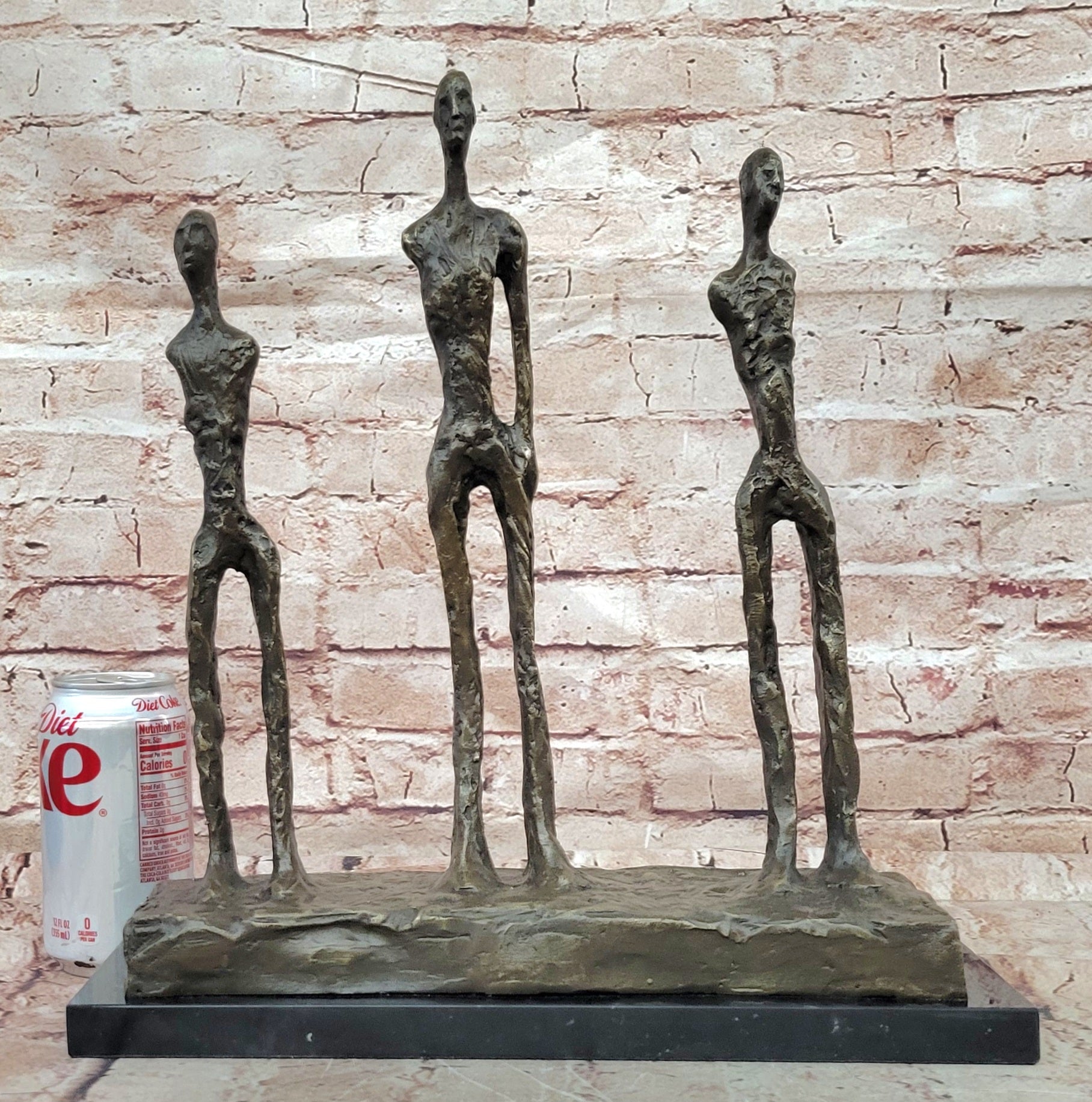 100% Solid Genuine Bronze 3 Male Stick Sculpture Home Office Decoration