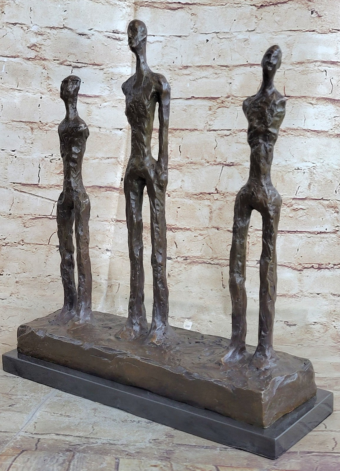 100% Solid Genuine Bronze 3 Male Stick Sculpture Home Office Decoration