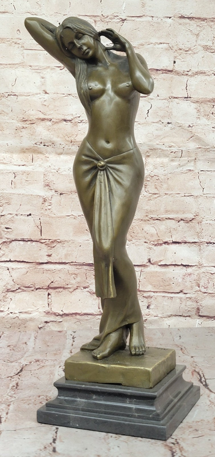 Signed Real Aldo Vitaleh 1920 Style Model Bronze Sculpture Marble Statue Nude