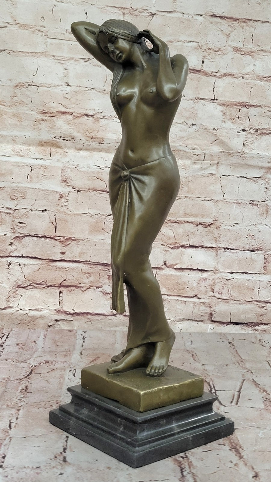Signed Real Aldo Vitaleh 1920 Style Model Bronze Sculpture Marble Statue Nude