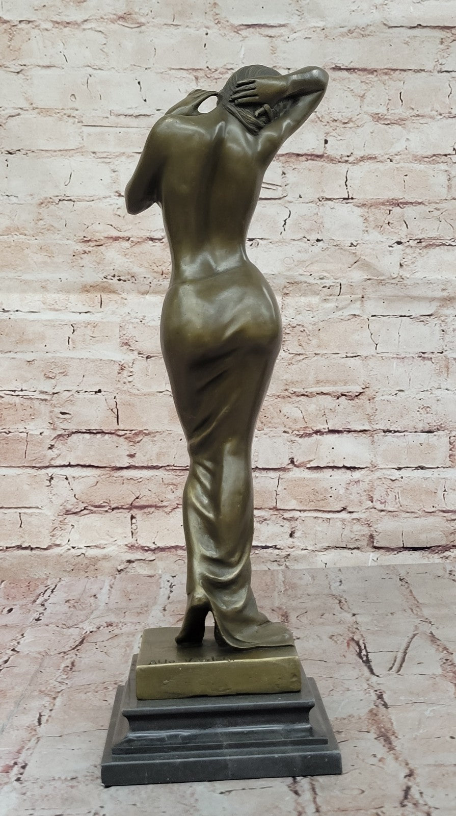 Signed Real Aldo Vitaleh 1920 Style Model Bronze Sculpture Marble Statue Nude