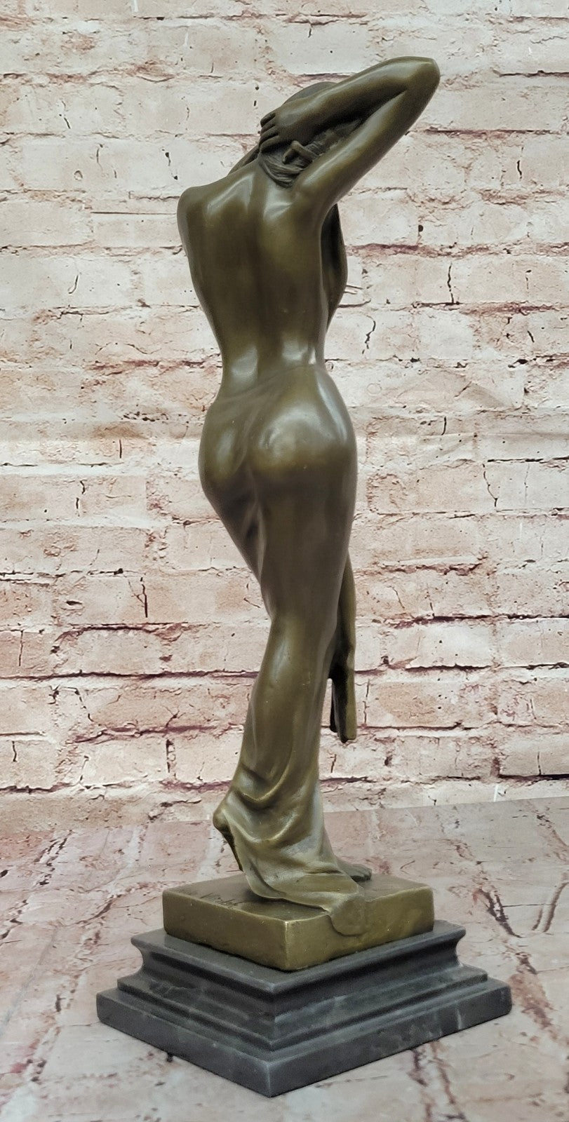 Signed Real Aldo Vitaleh 1920 Style Model Bronze Sculpture Marble Statue Nude