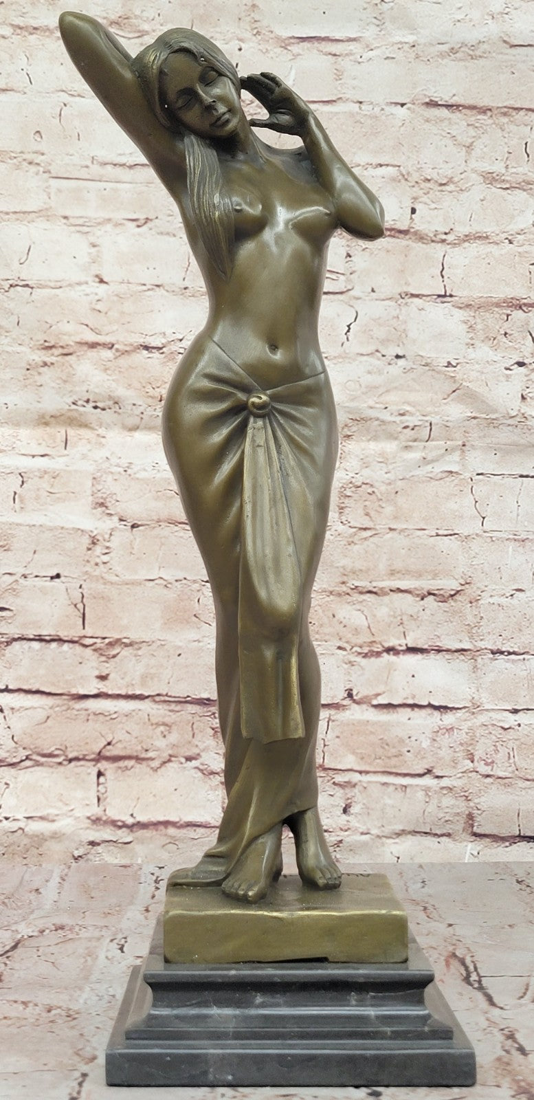 Signed Real Aldo Vitaleh 1920 Style Model Bronze Sculpture Marble Statue Nude
