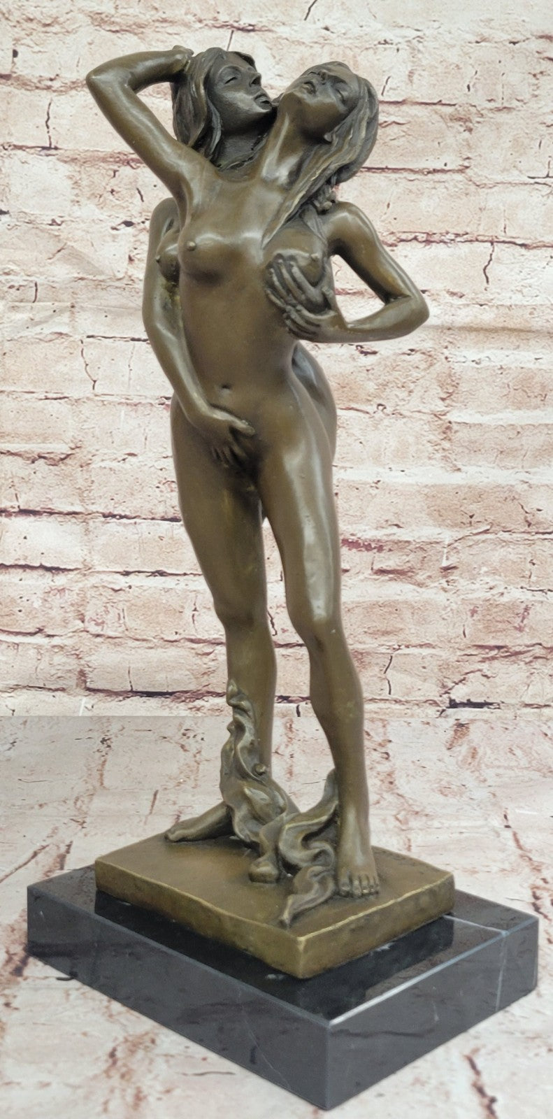 100% Solid Genuine Bronze Nude Naked Sculpture Marble Figure Artwork