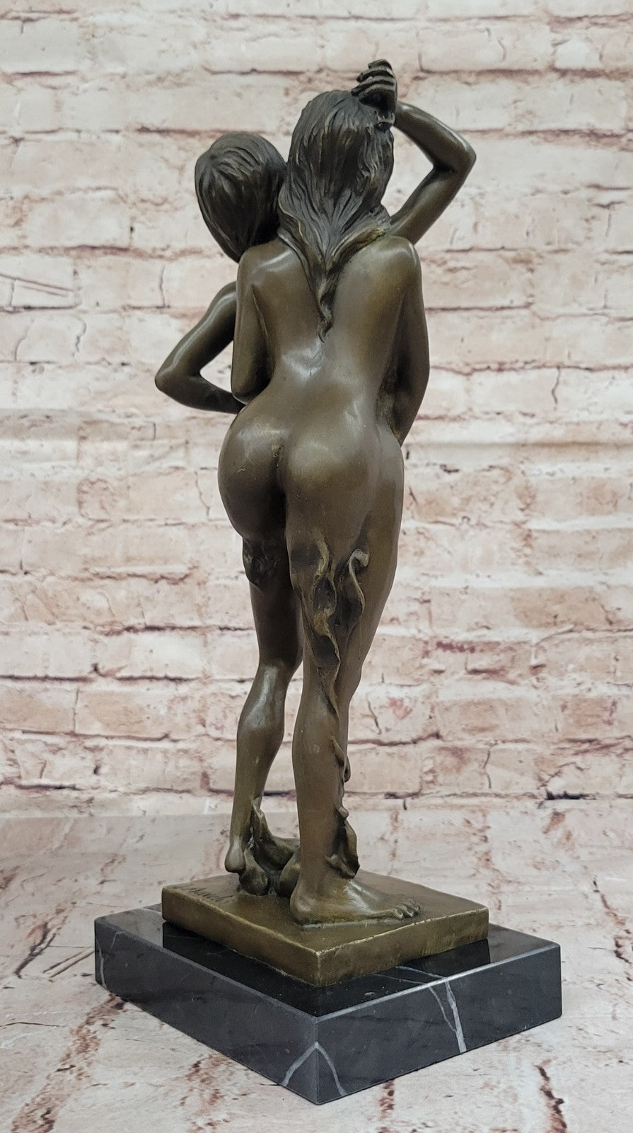 100% Solid Genuine Bronze Nude Naked Sculpture Marble Figure Artwork